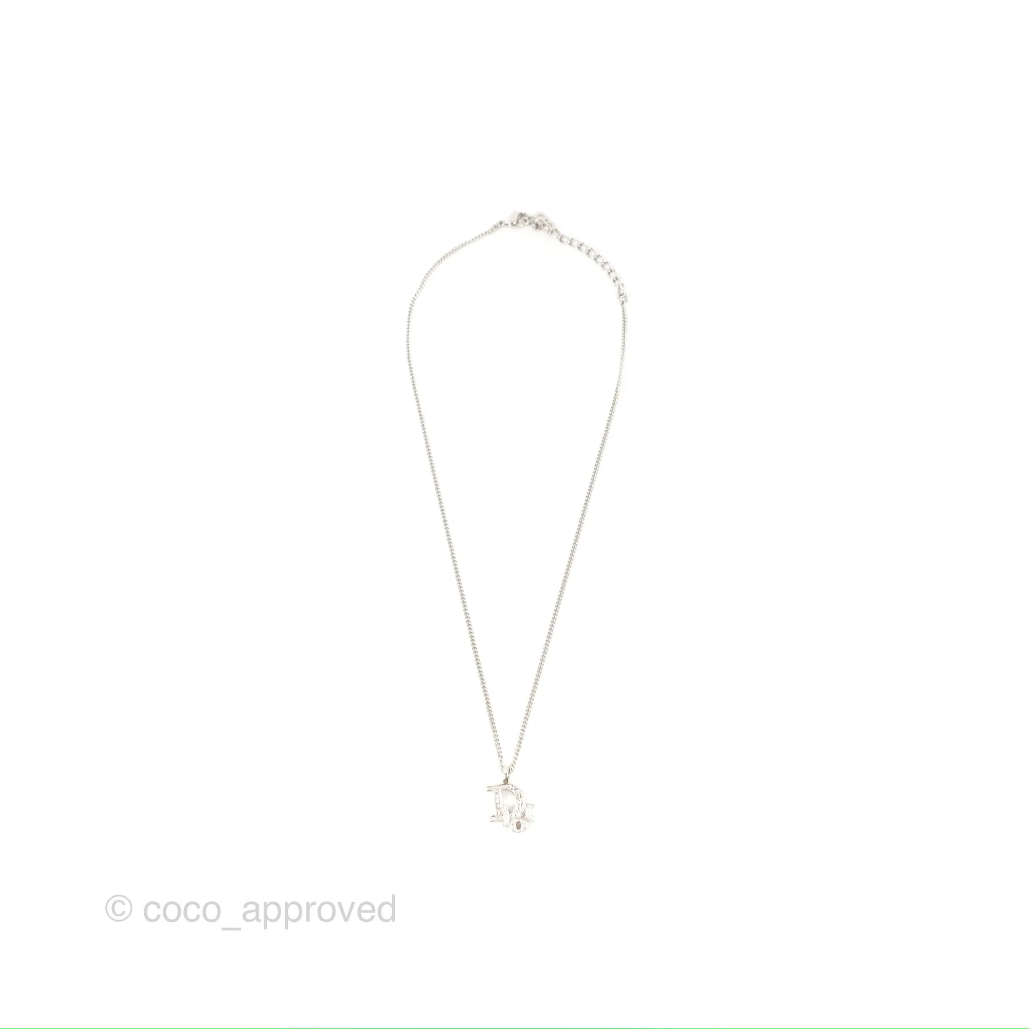 Christian Dior Crystal Oblique Necklace Silver Tone