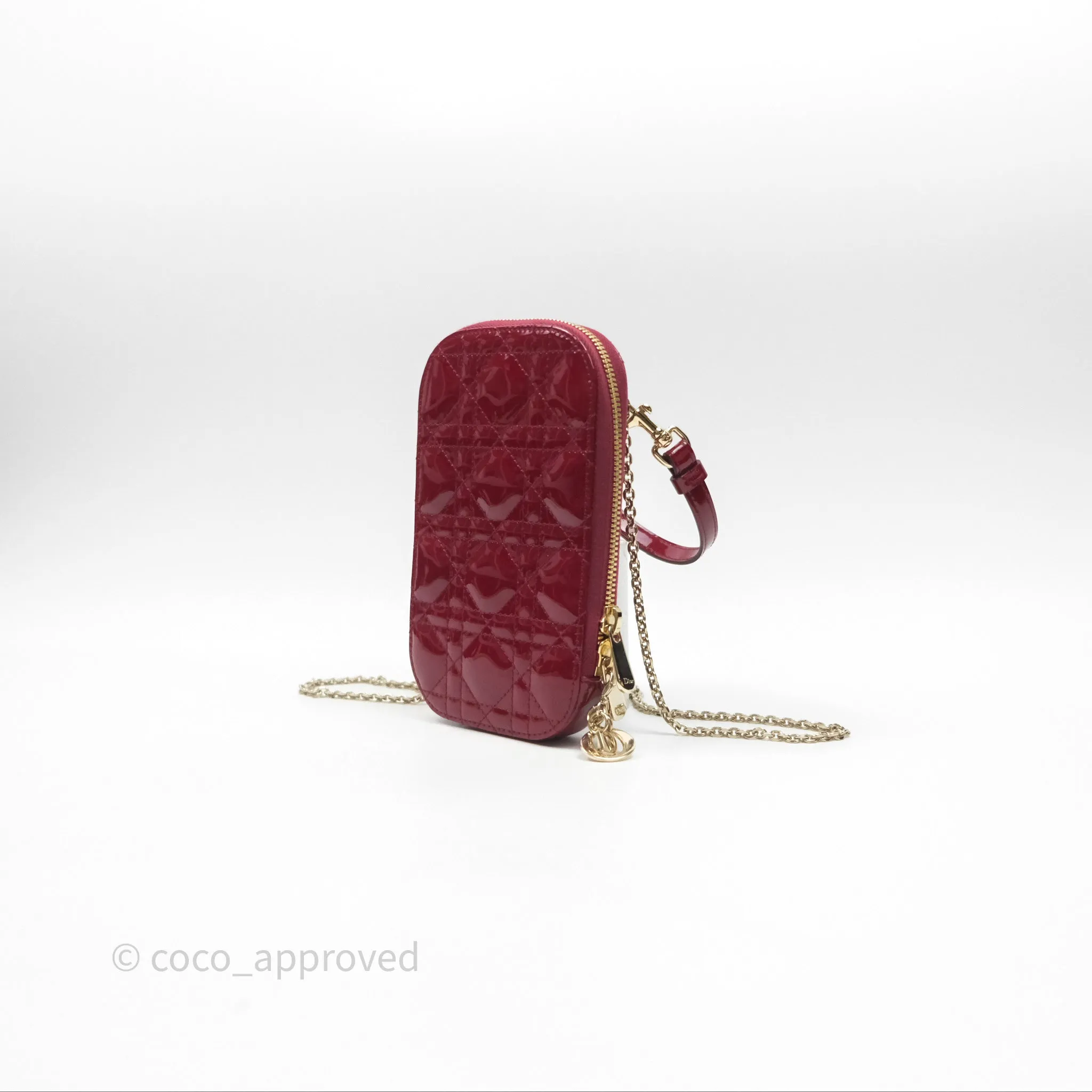 Christian Dior Lady Dior Call'in Dior Phone Holder Red Patent Cannage Calfskin
