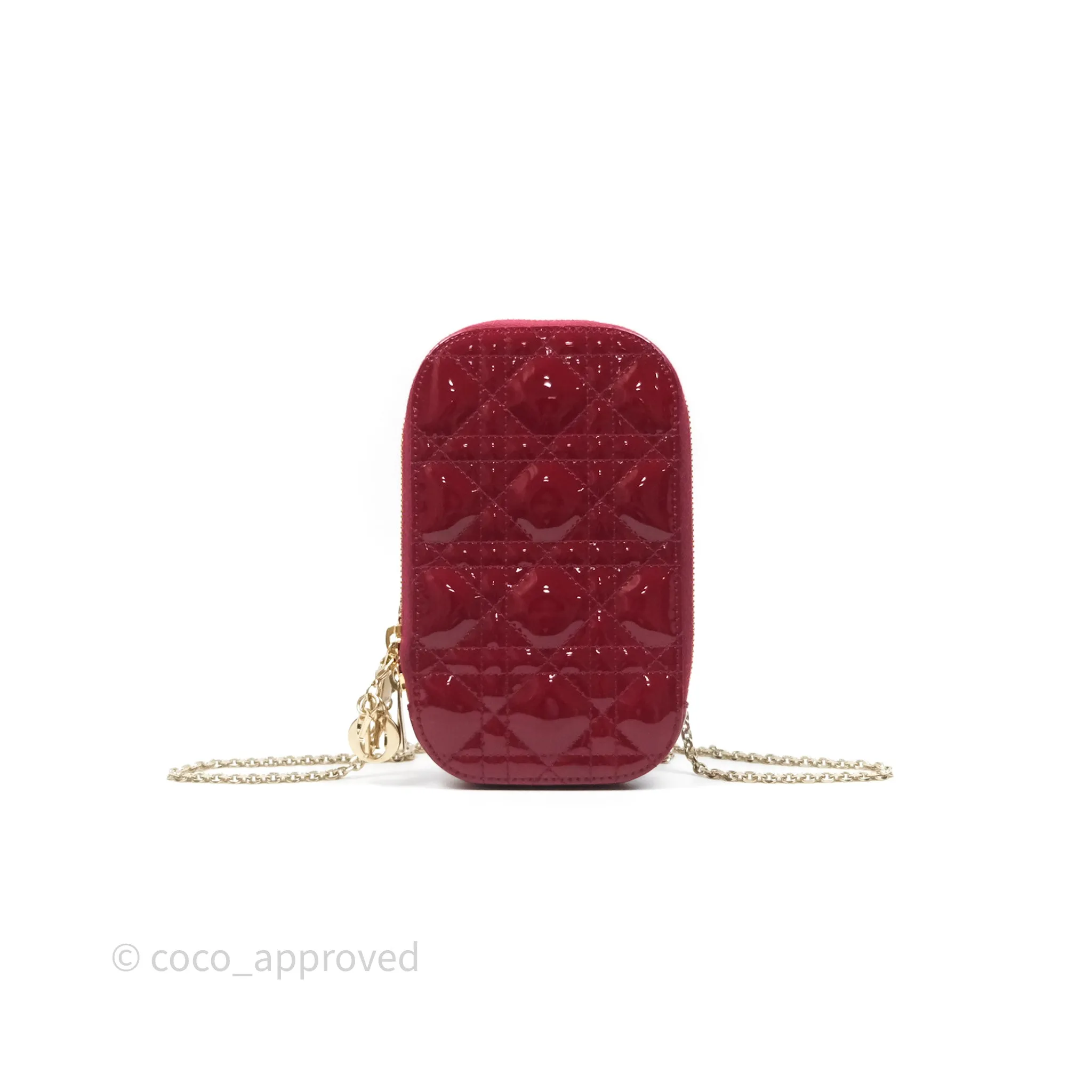 Christian Dior Lady Dior Call'in Dior Phone Holder Red Patent Cannage Calfskin