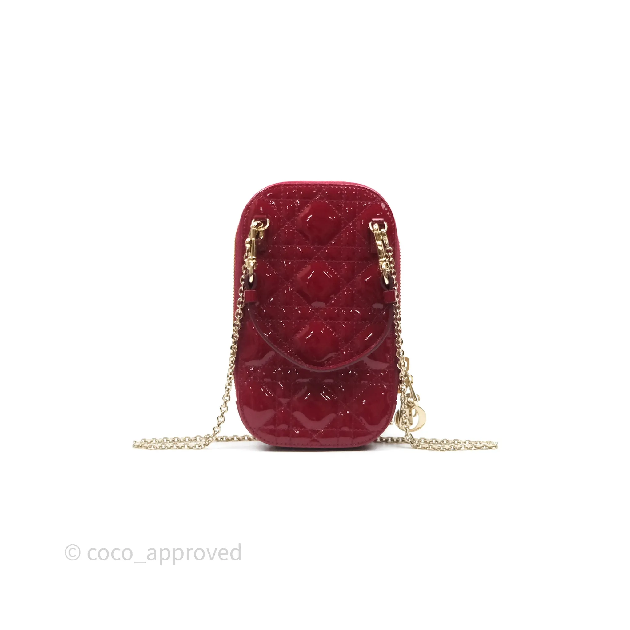 Christian Dior Lady Dior Call'in Dior Phone Holder Red Patent Cannage Calfskin