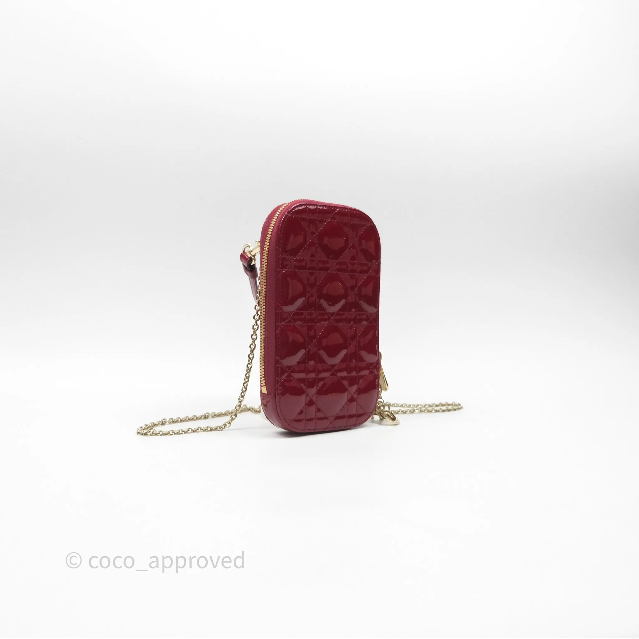 Christian Dior Lady Dior Call'in Dior Phone Holder Red Patent Cannage Calfskin