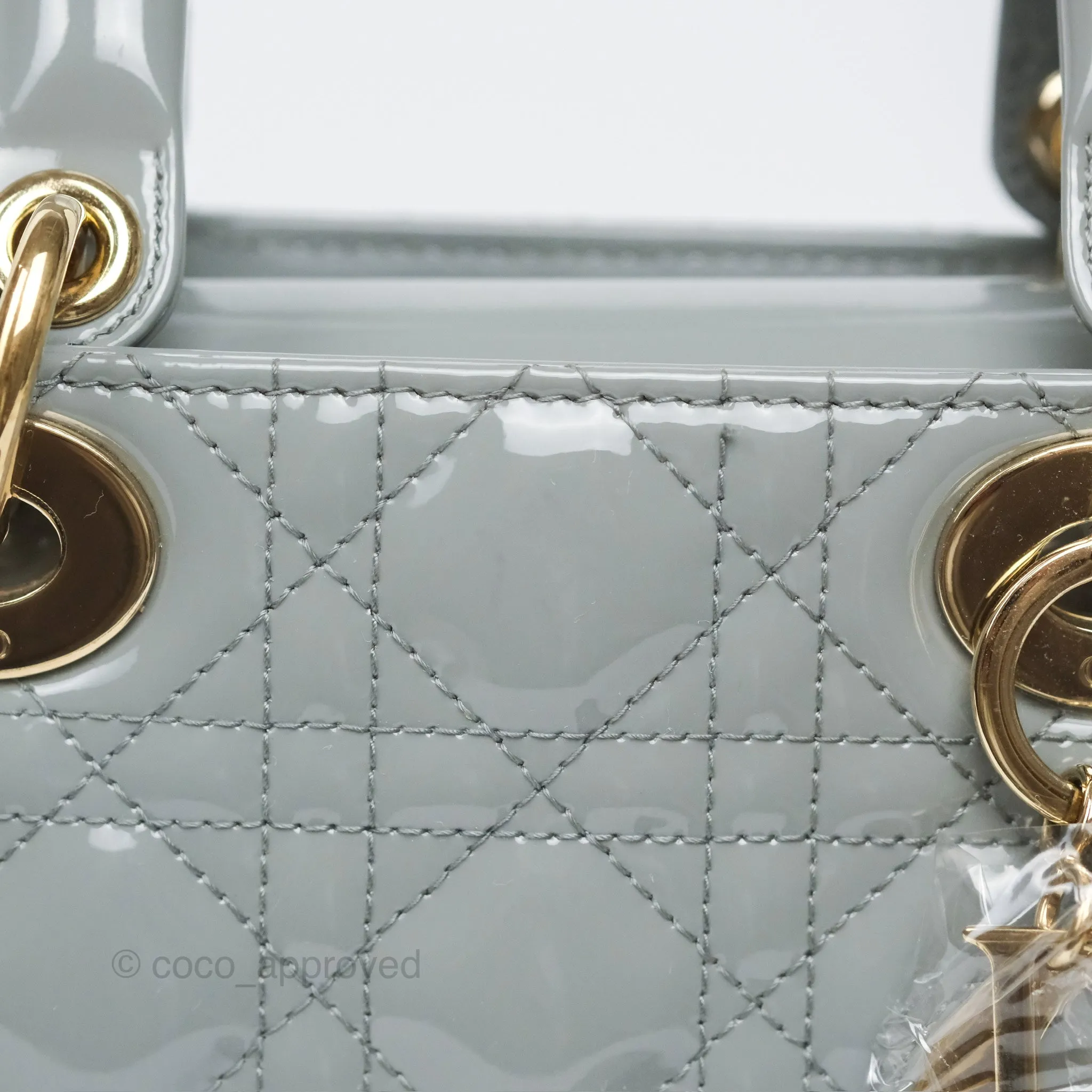 Christian Dior Lady Dior Grey Patent Gold Hardware