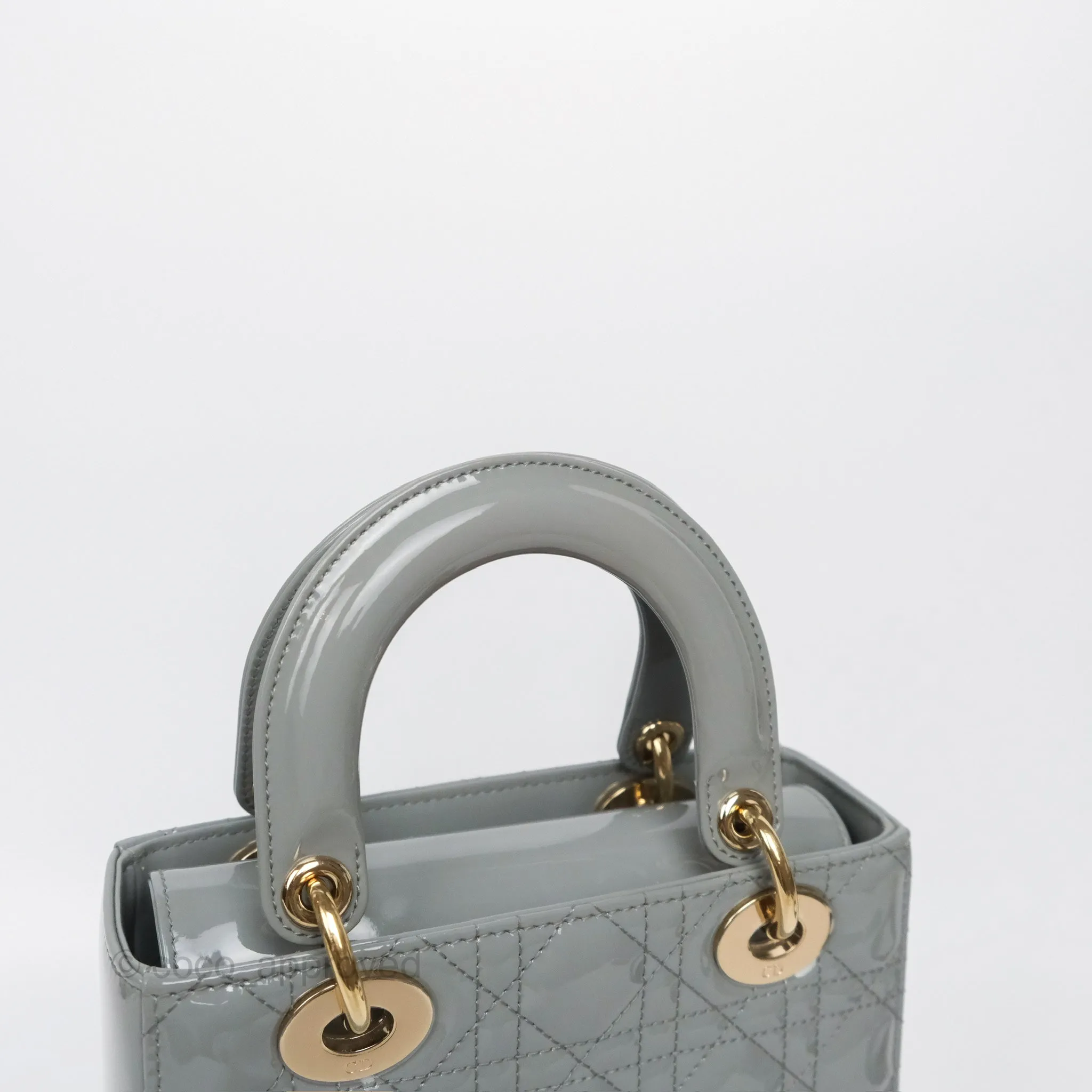Christian Dior Lady Dior Grey Patent Gold Hardware