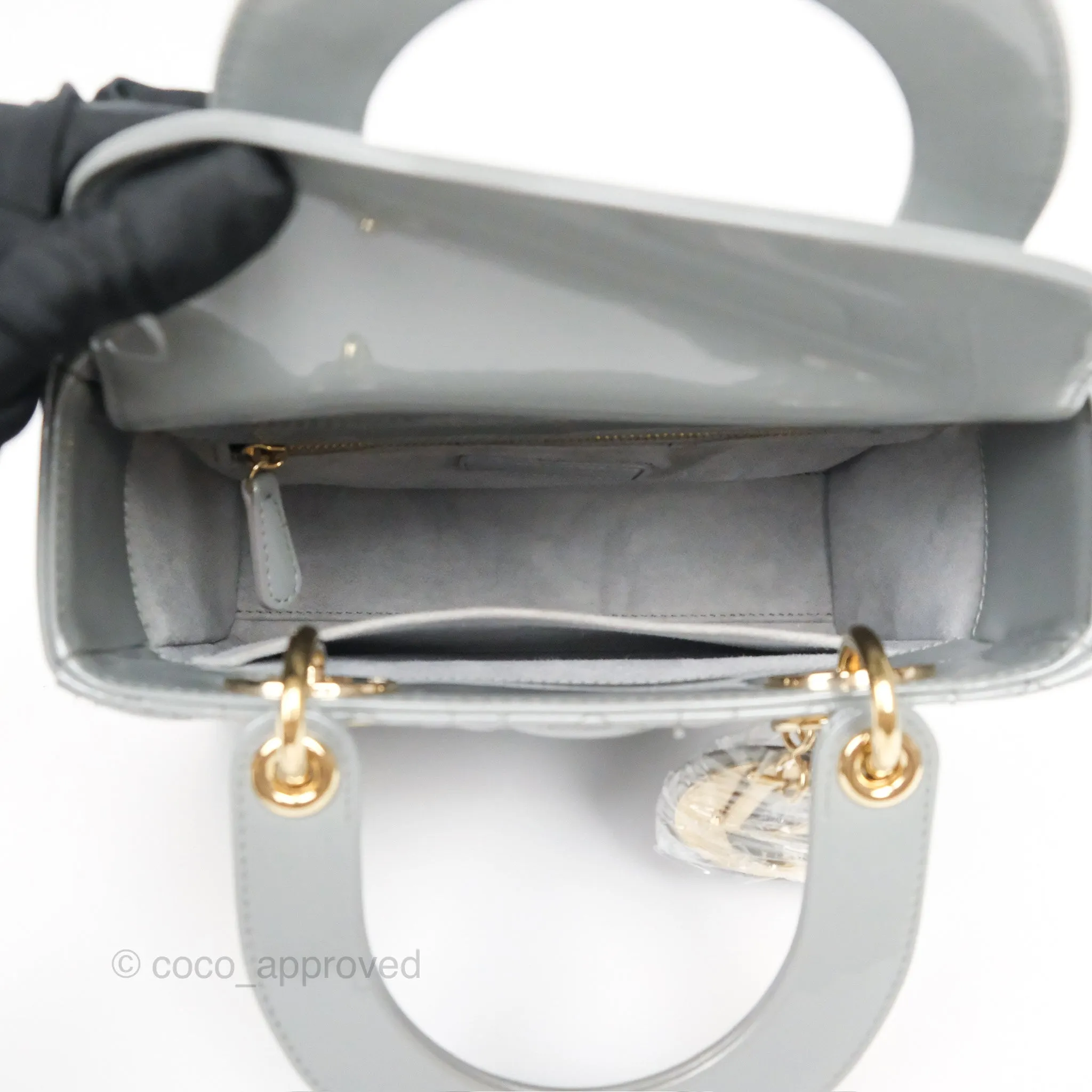 Christian Dior Lady Dior Grey Patent Gold Hardware