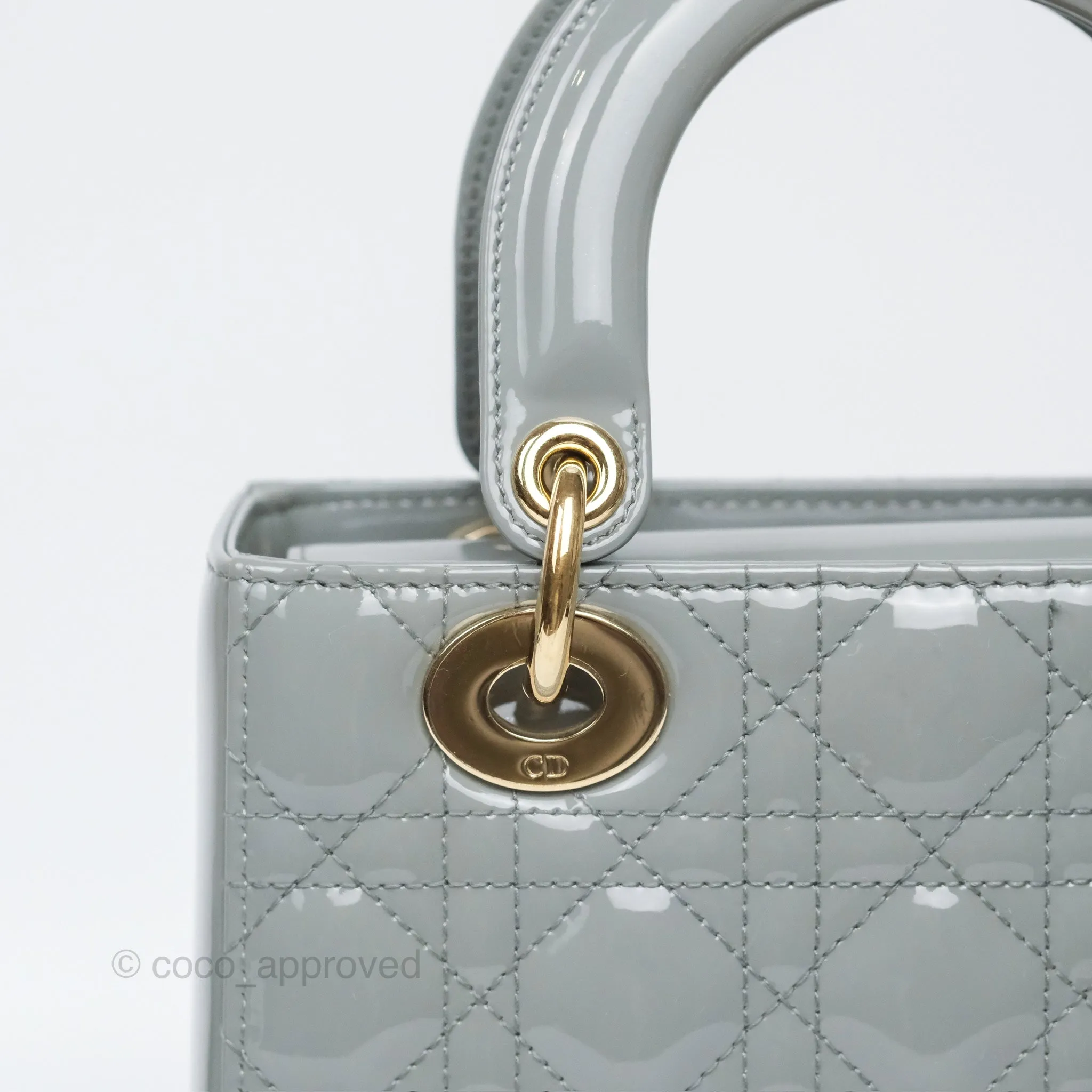 Christian Dior Lady Dior Grey Patent Gold Hardware