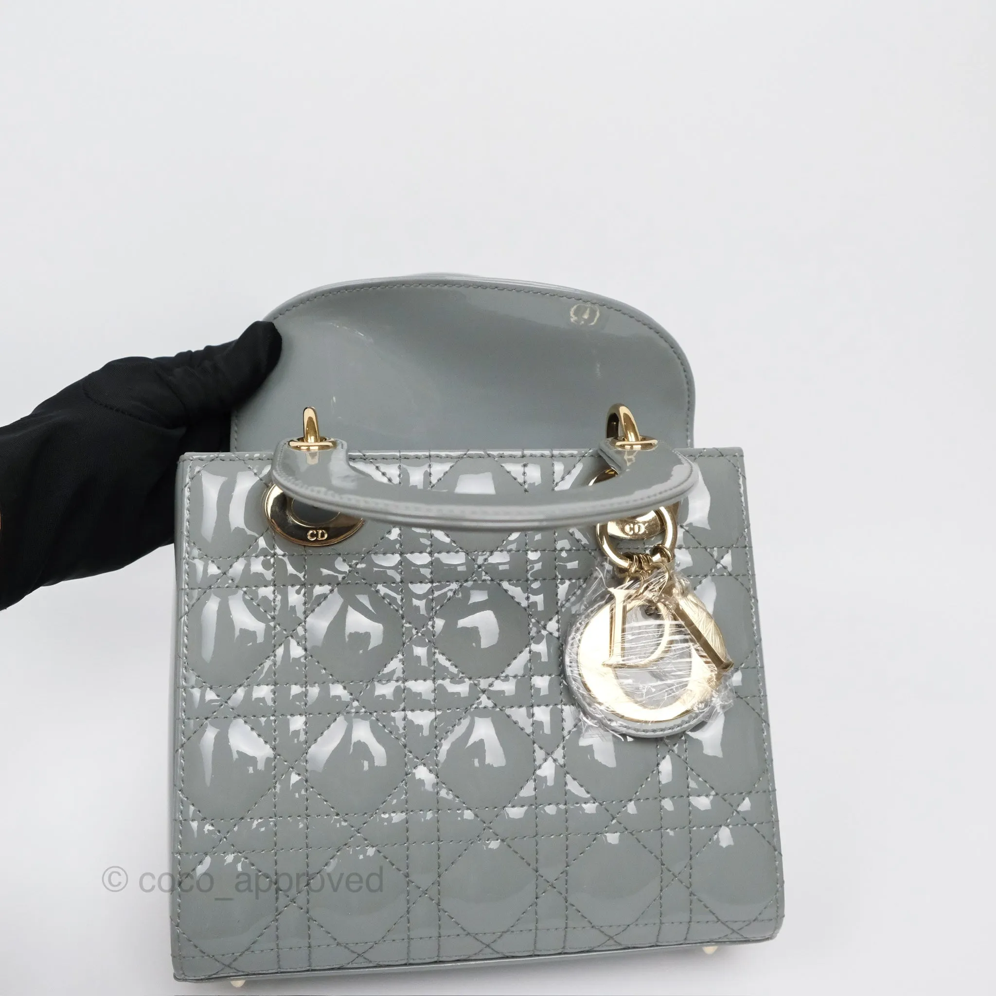Christian Dior Lady Dior Grey Patent Gold Hardware