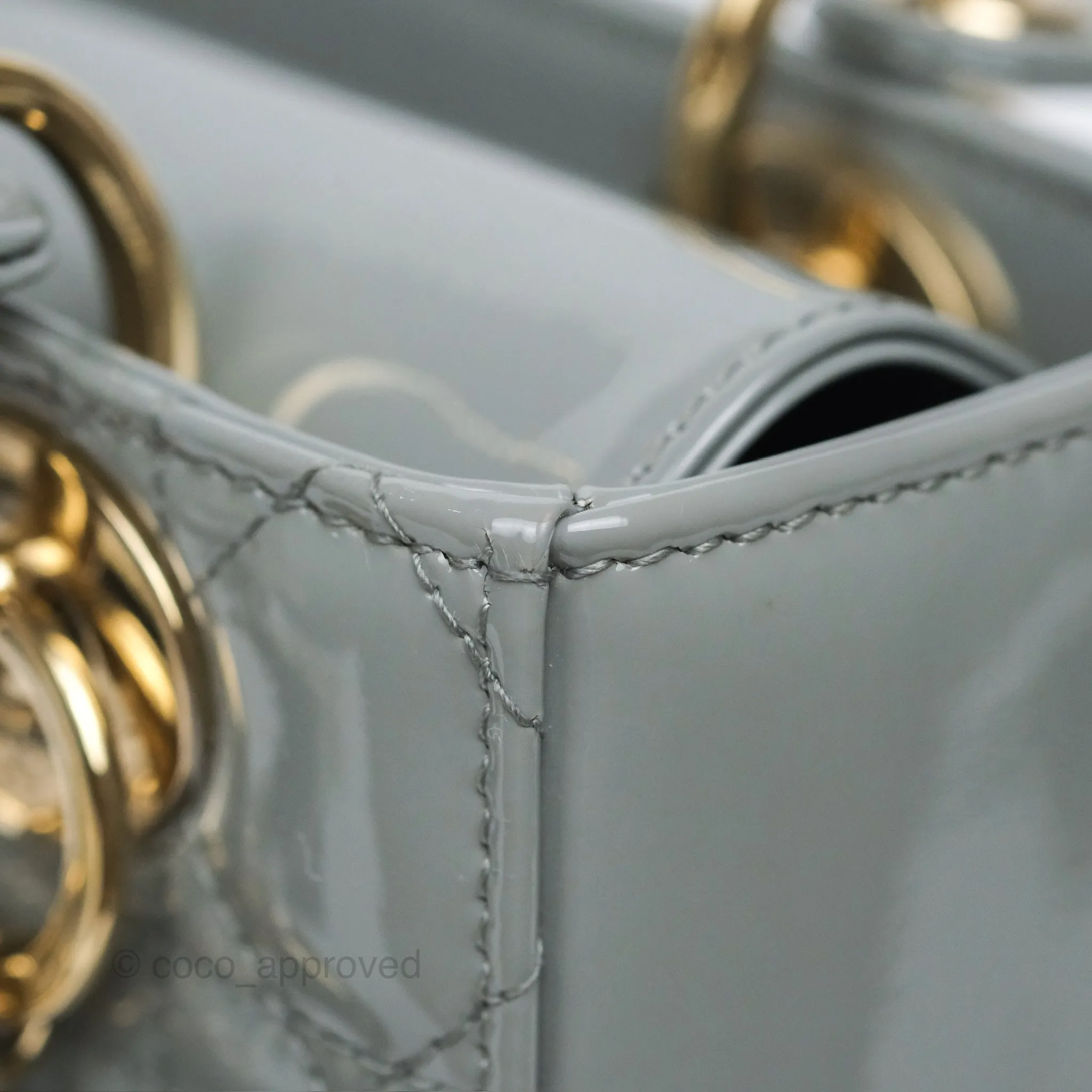 Christian Dior Lady Dior Grey Patent Gold Hardware