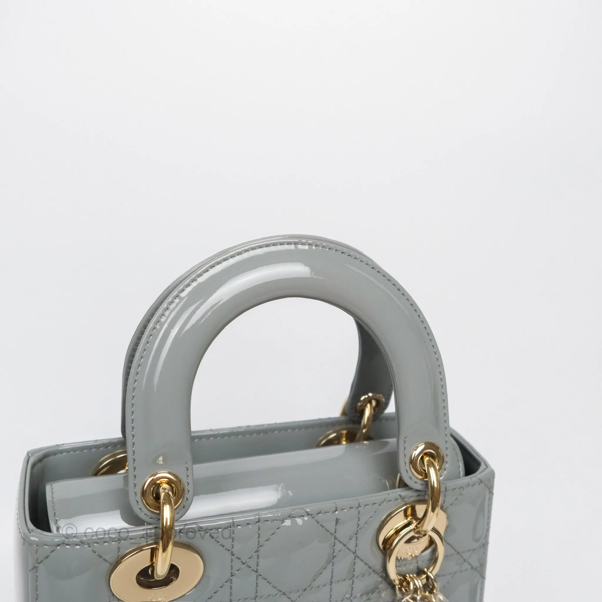 Christian Dior Lady Dior Grey Patent Gold Hardware