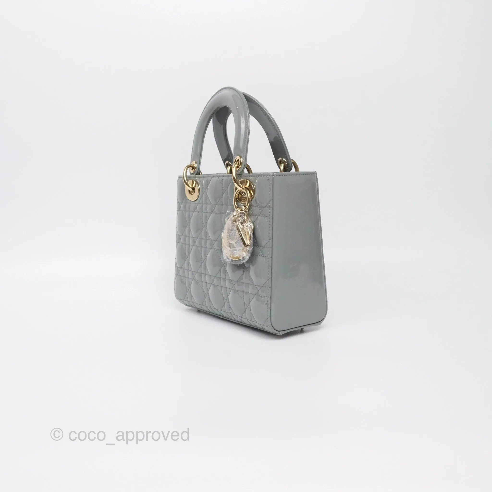 Christian Dior Lady Dior Grey Patent Gold Hardware