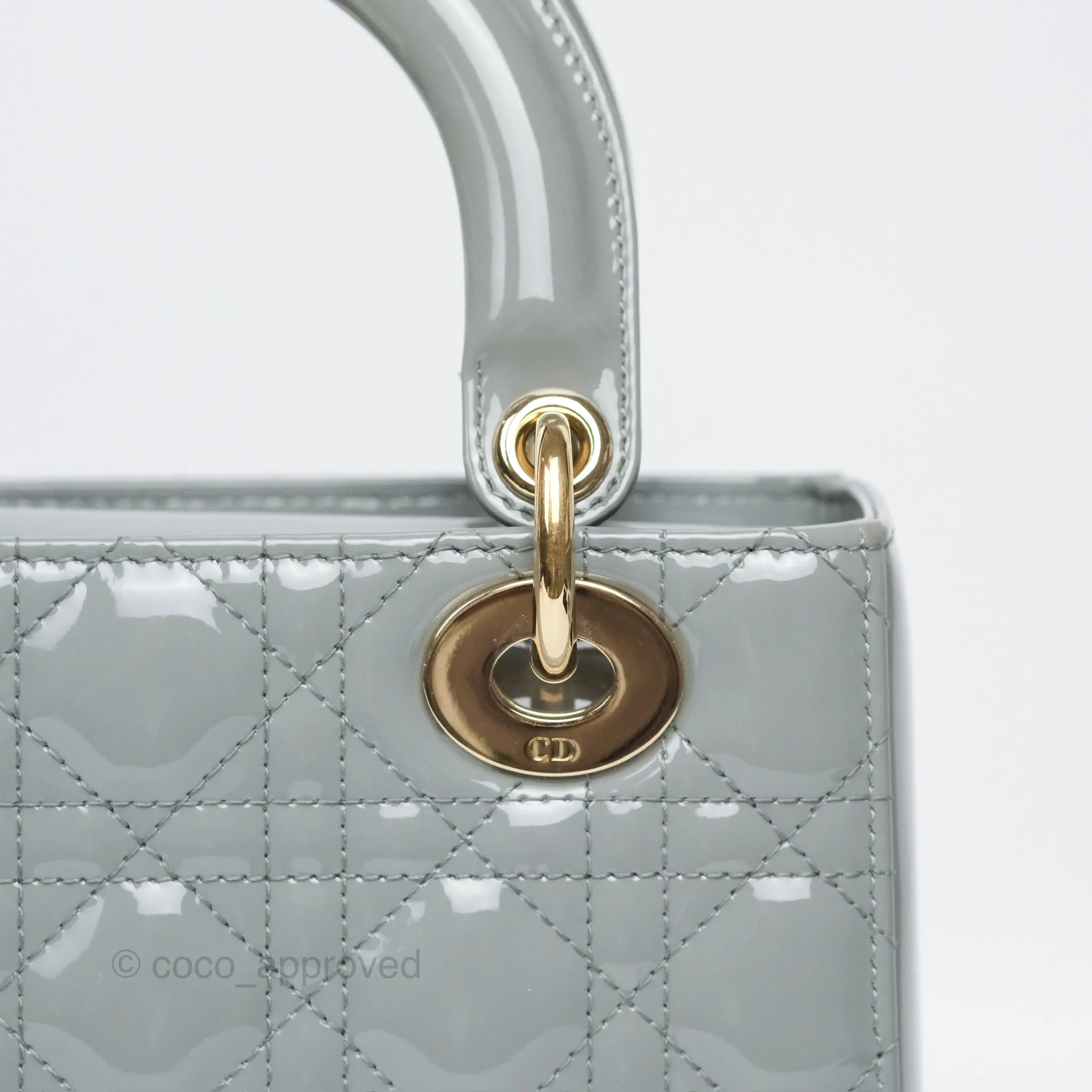Christian Dior Lady Dior Grey Patent Gold Hardware