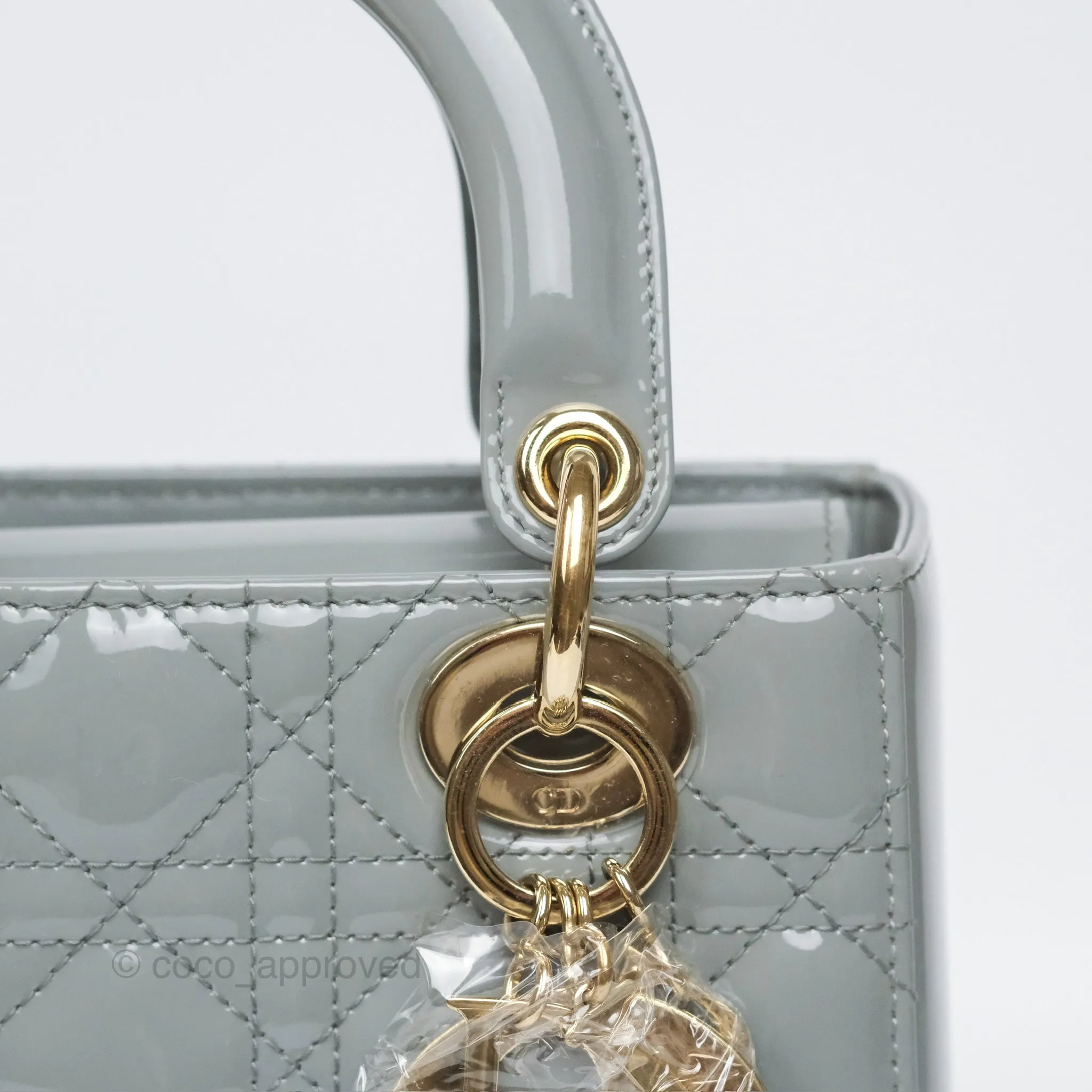 Christian Dior Lady Dior Grey Patent Gold Hardware