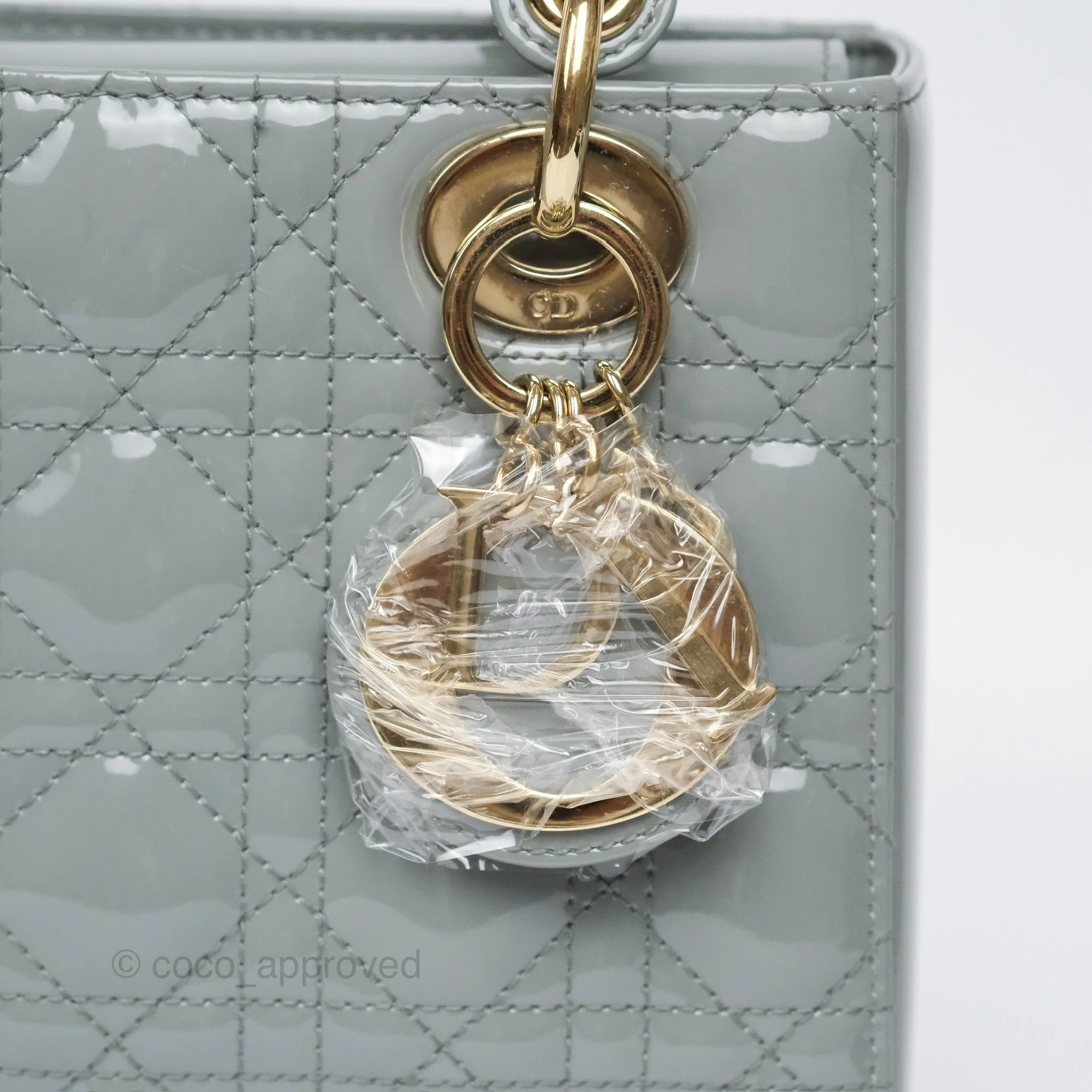Christian Dior Lady Dior Grey Patent Gold Hardware