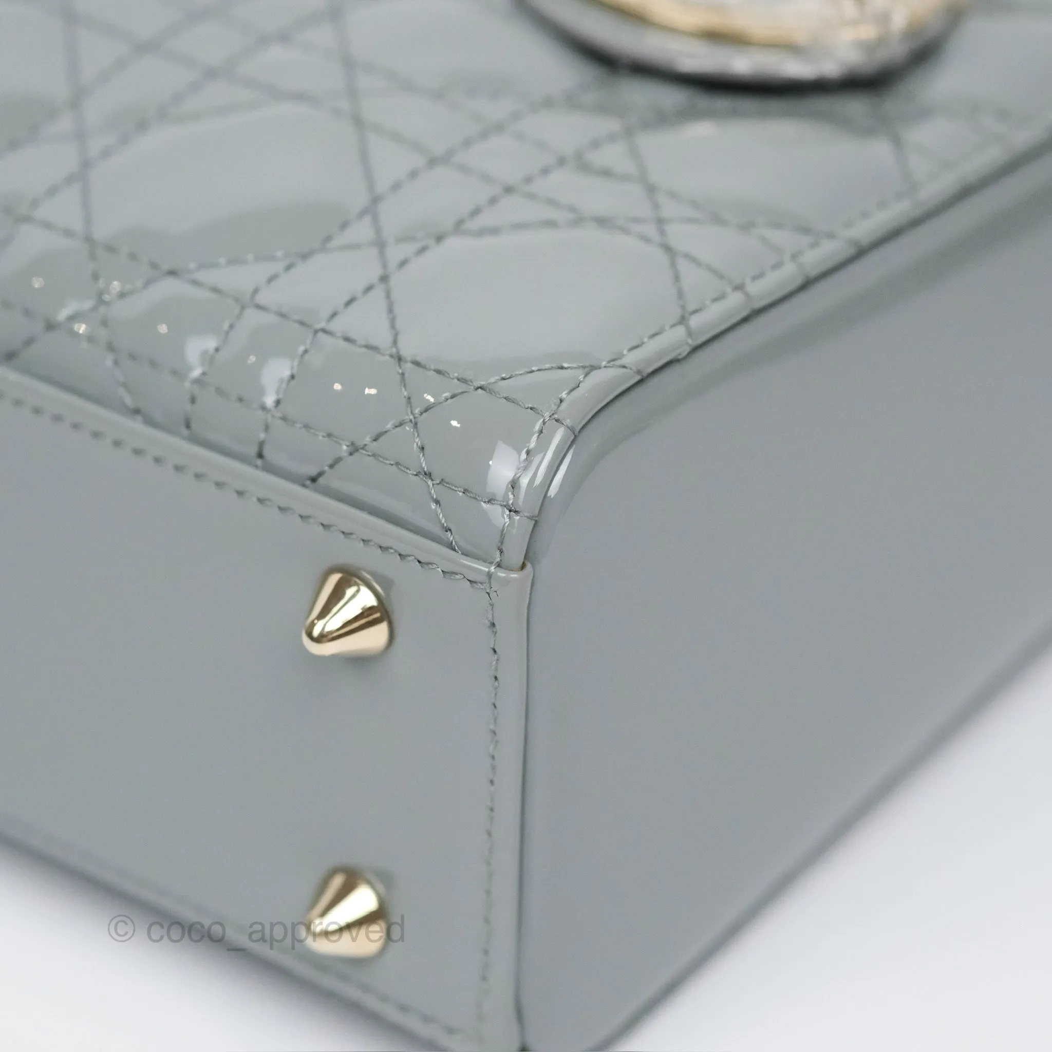Christian Dior Lady Dior Grey Patent Gold Hardware