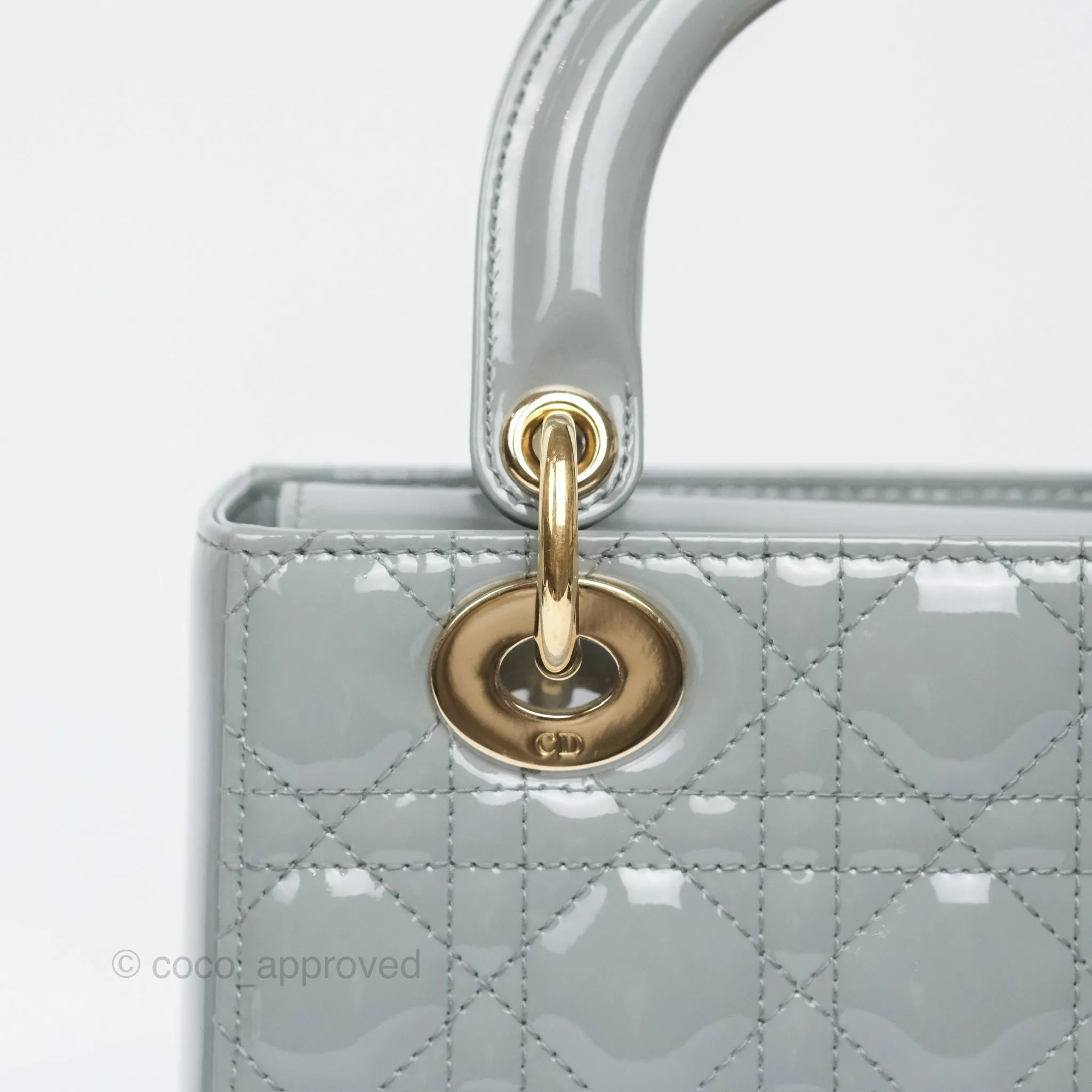 Christian Dior Lady Dior Grey Patent Gold Hardware