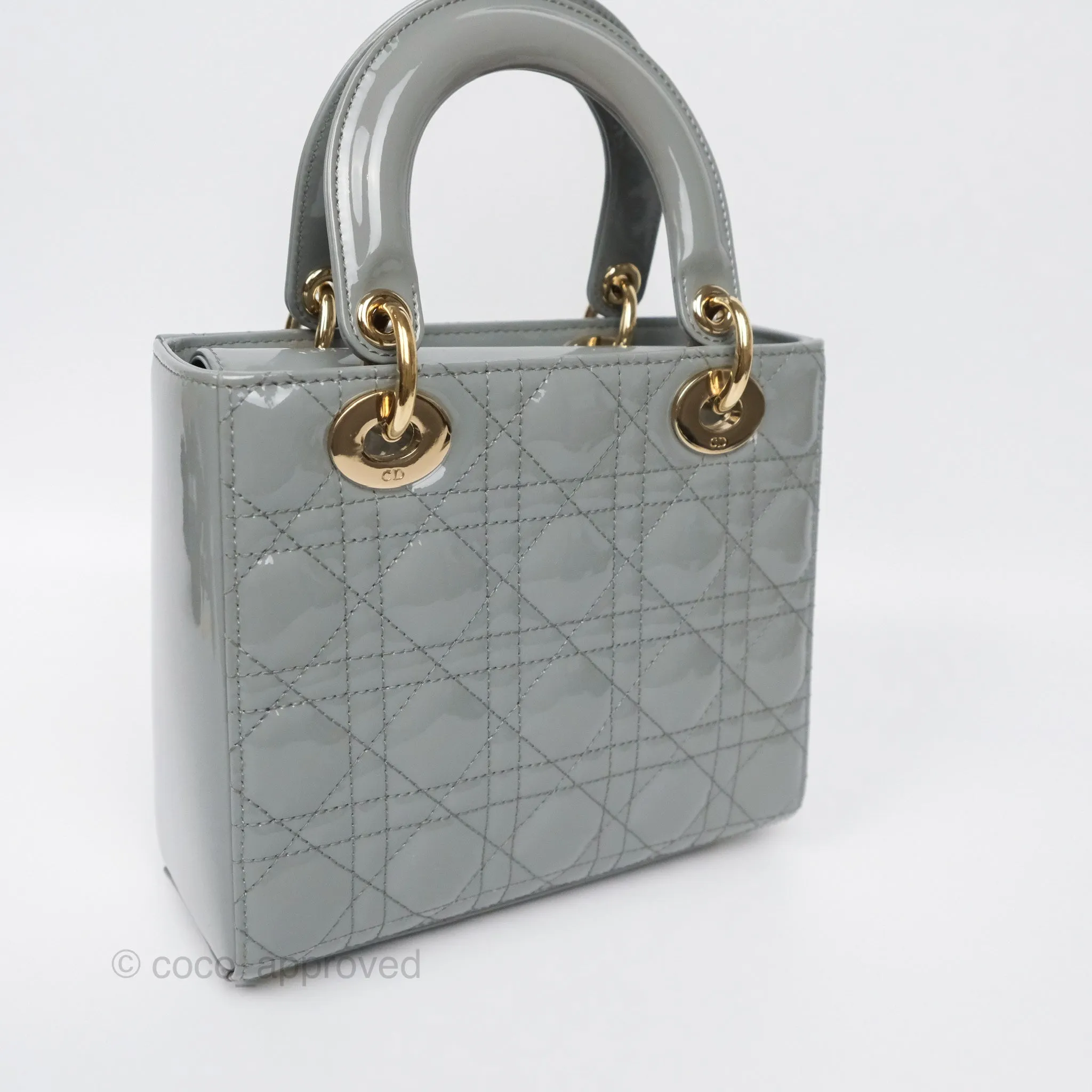 Christian Dior Lady Dior Grey Patent Gold Hardware