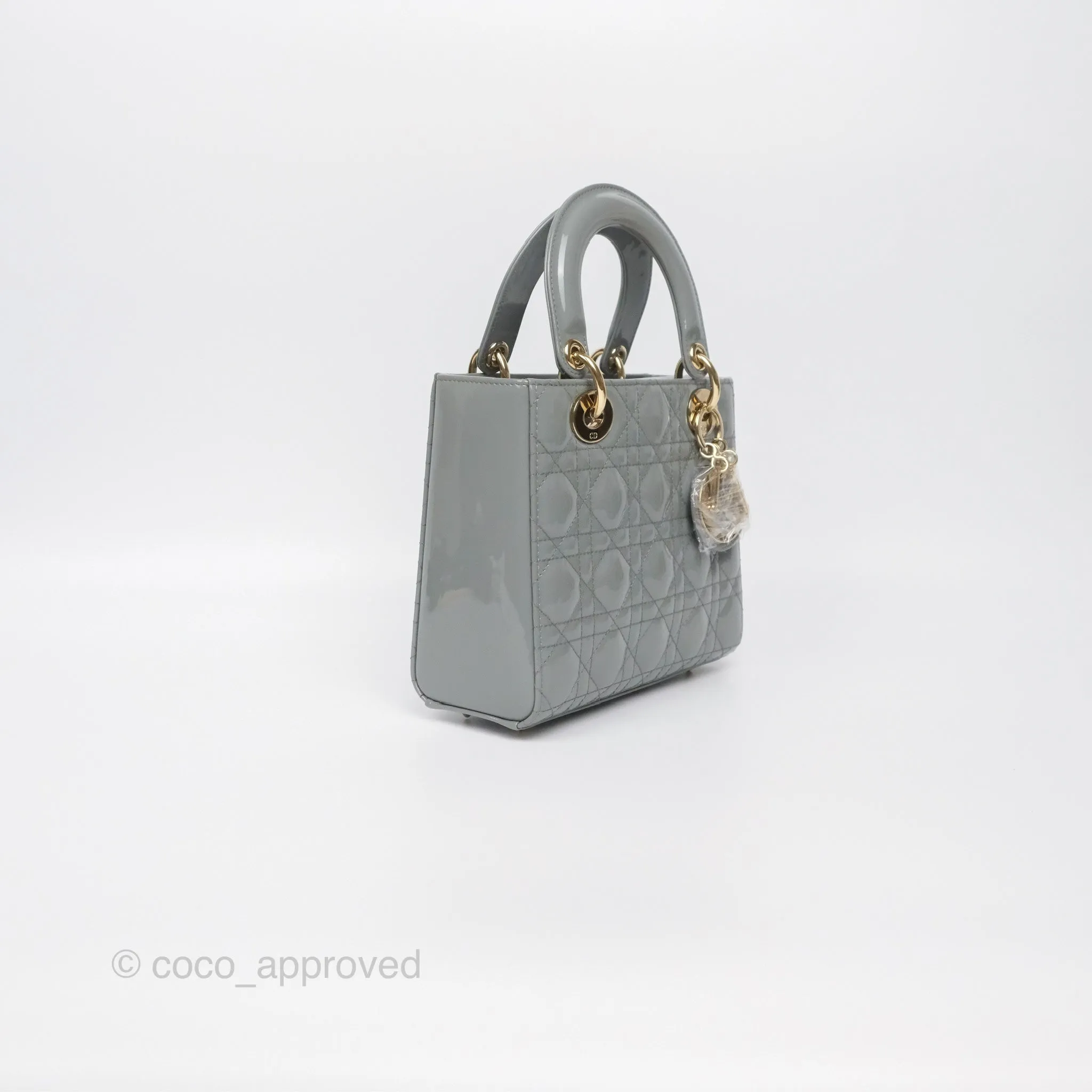 Christian Dior Lady Dior Grey Patent Gold Hardware