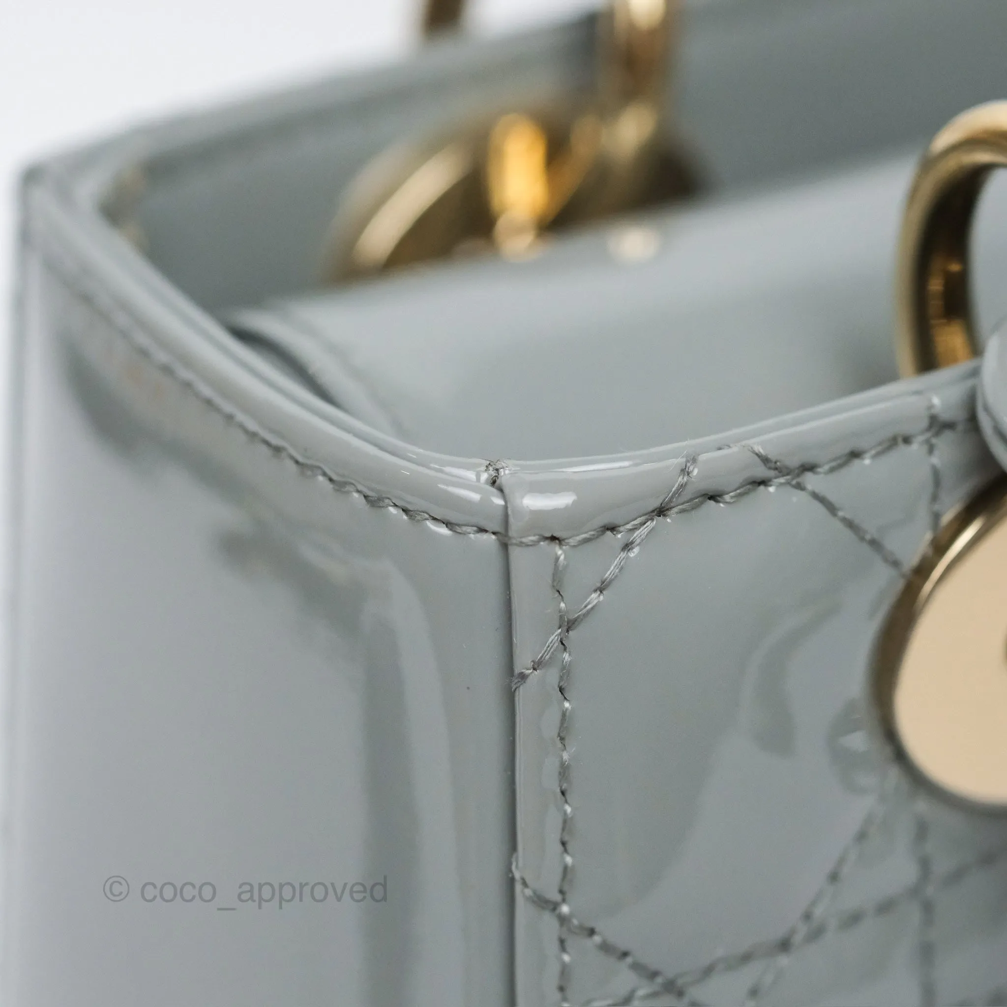 Christian Dior Lady Dior Grey Patent Gold Hardware