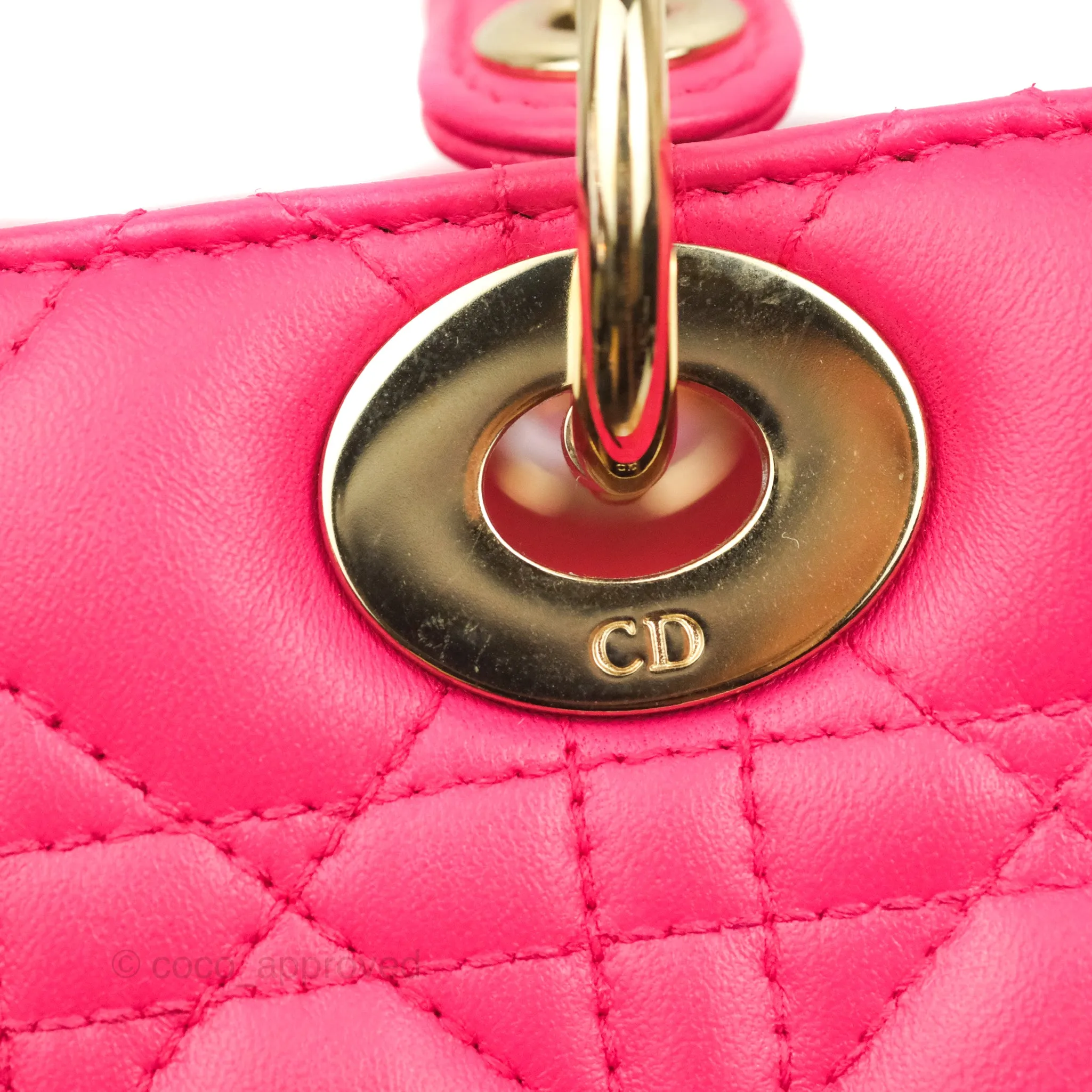 Christian Dior Lady Dior Medium Fuschia Pink Lambskin Gold Hardware