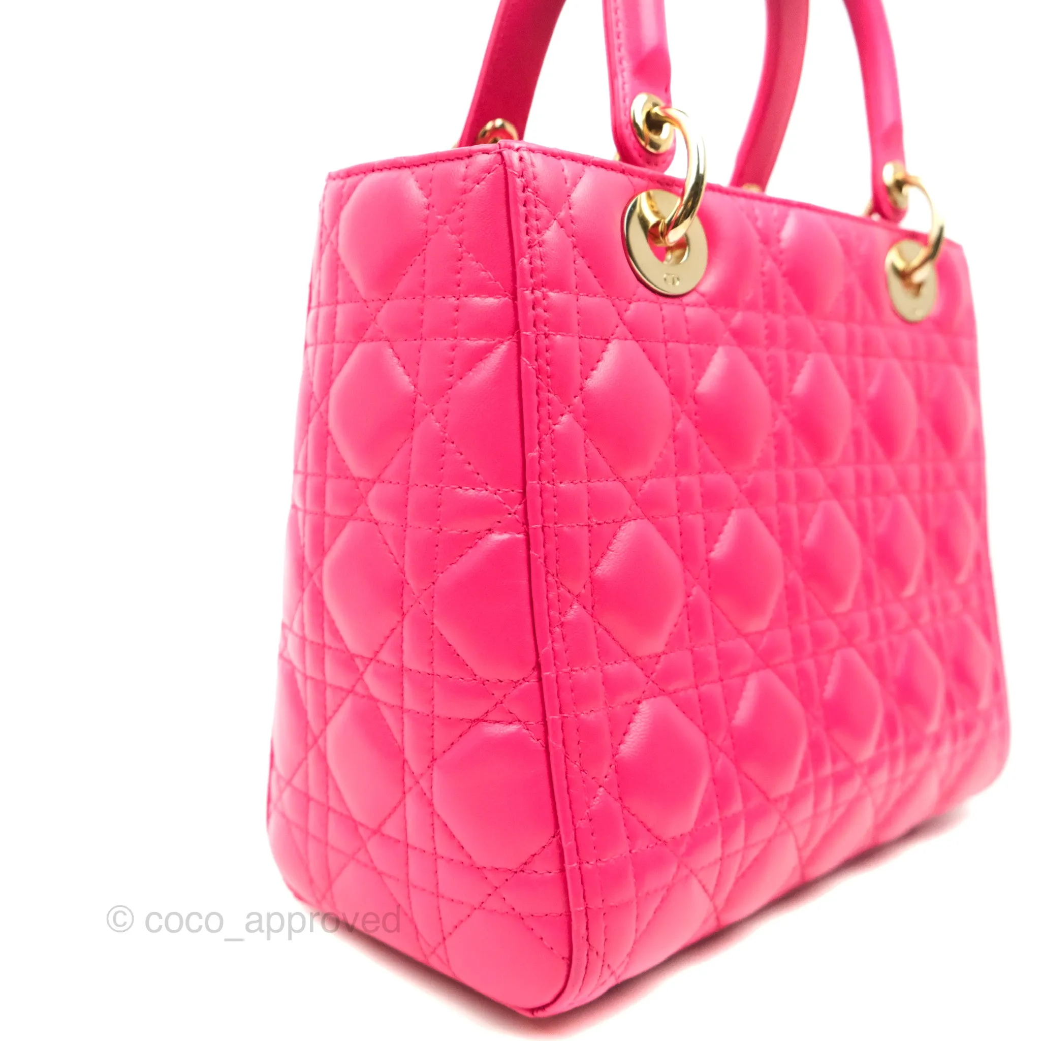 Christian Dior Lady Dior Medium Fuschia Pink Lambskin Gold Hardware