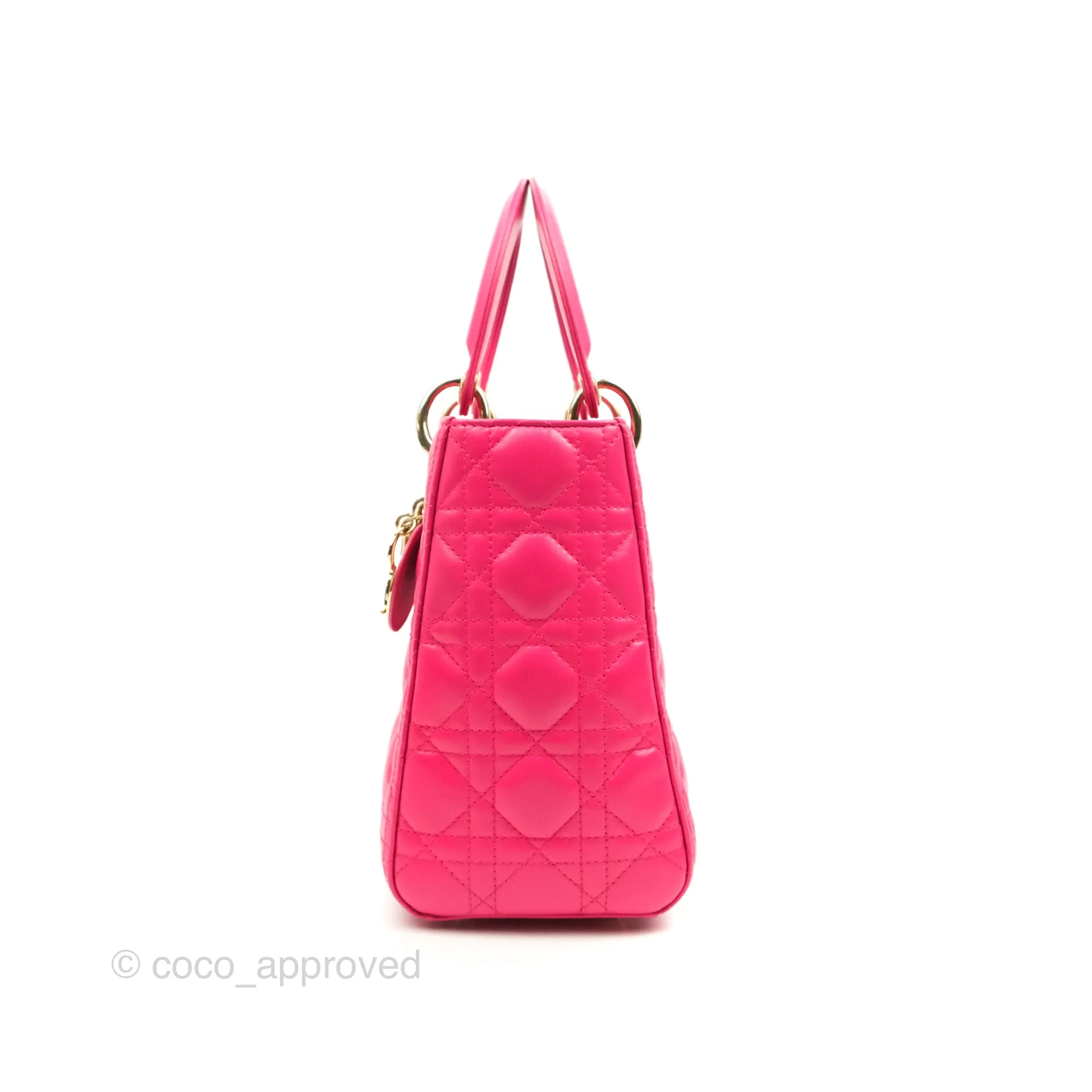Christian Dior Lady Dior Medium Fuschia Pink Lambskin Gold Hardware