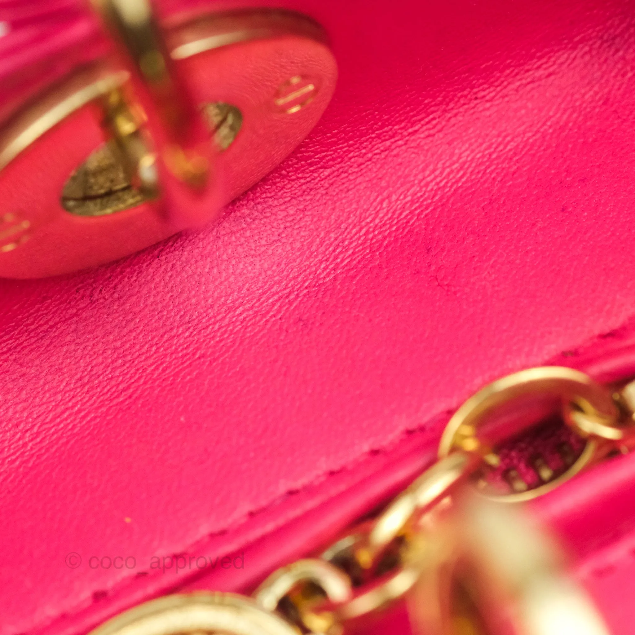 Christian Dior Lady Dior Medium Fuschia Pink Lambskin Gold Hardware