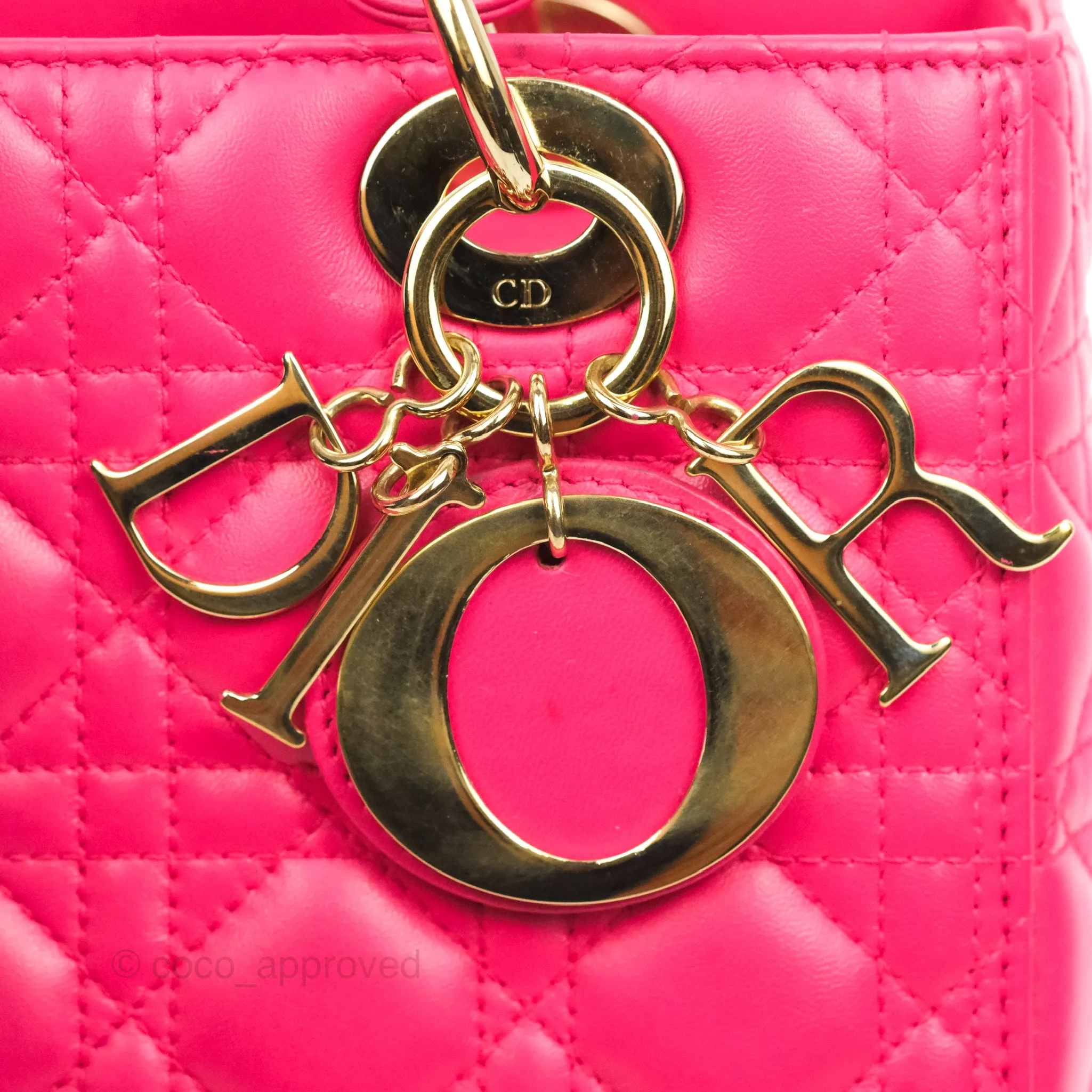 Christian Dior Lady Dior Medium Fuschia Pink Lambskin Gold Hardware