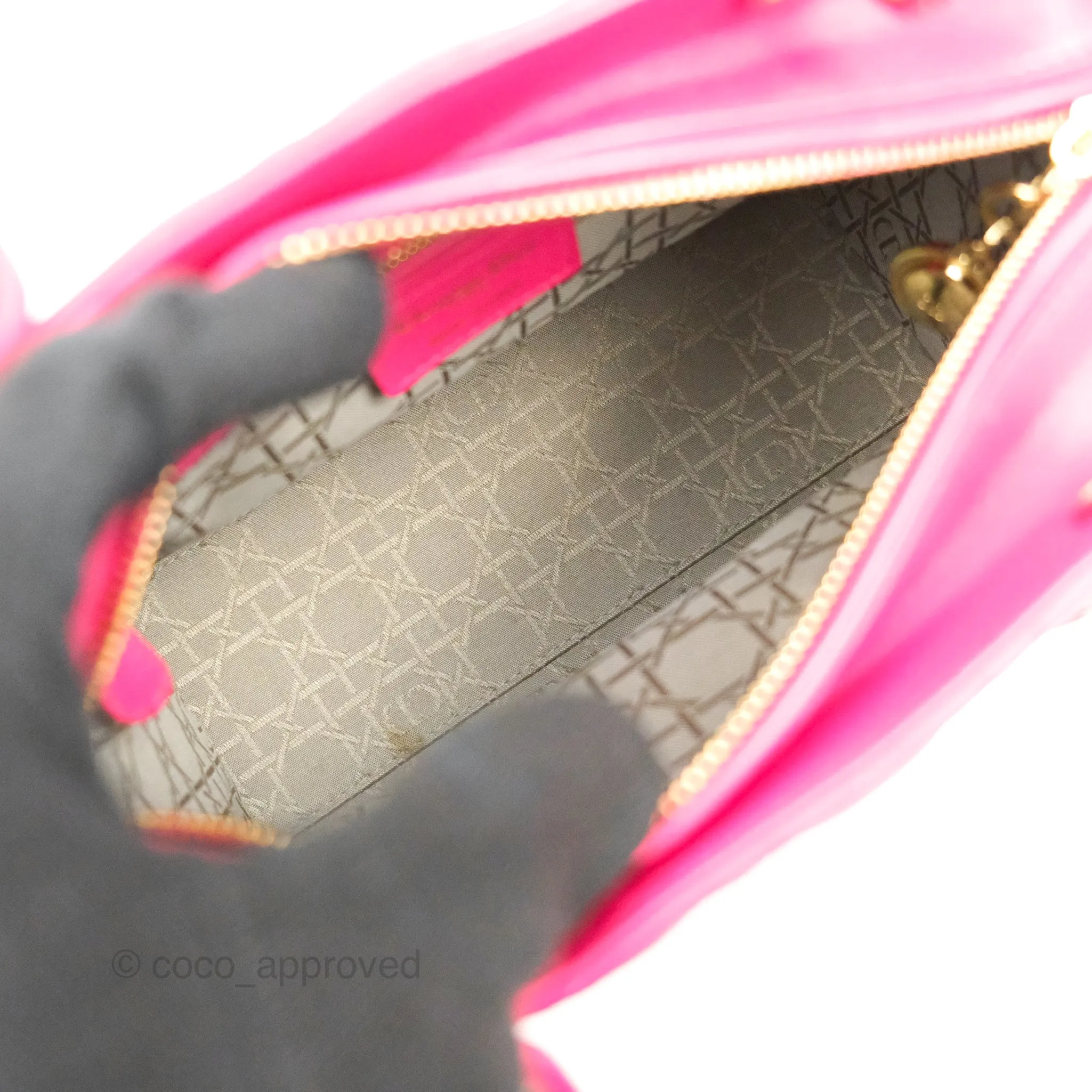 Christian Dior Lady Dior Medium Fuschia Pink Lambskin Gold Hardware