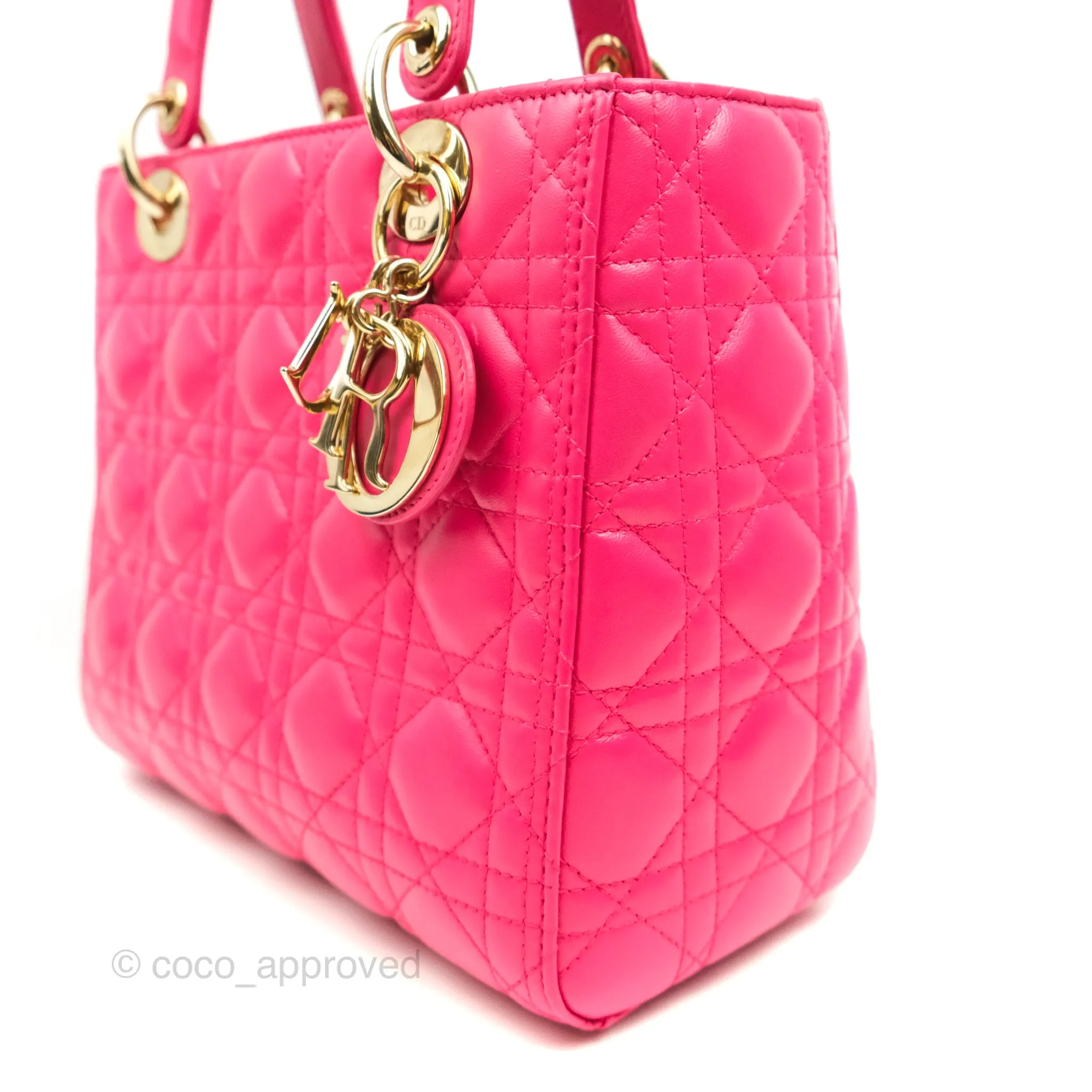Christian Dior Lady Dior Medium Fuschia Pink Lambskin Gold Hardware
