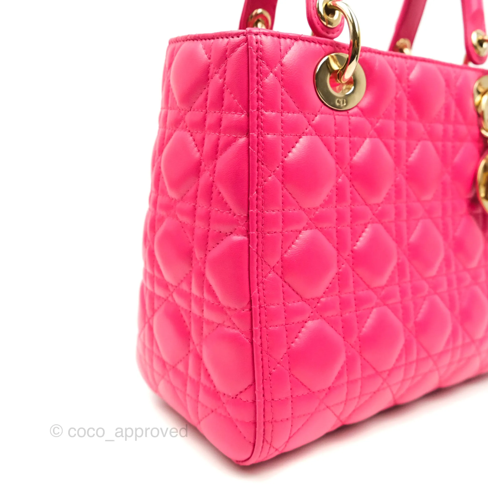 Christian Dior Lady Dior Medium Fuschia Pink Lambskin Gold Hardware