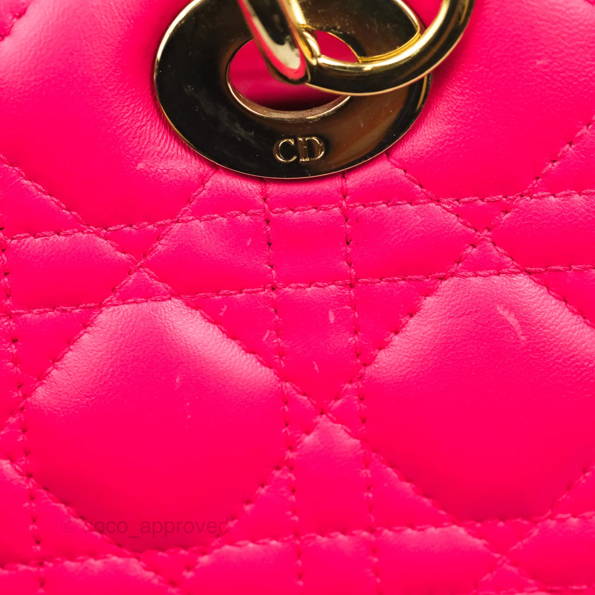 Christian Dior Lady Dior Medium Fuschia Pink Lambskin Gold Hardware