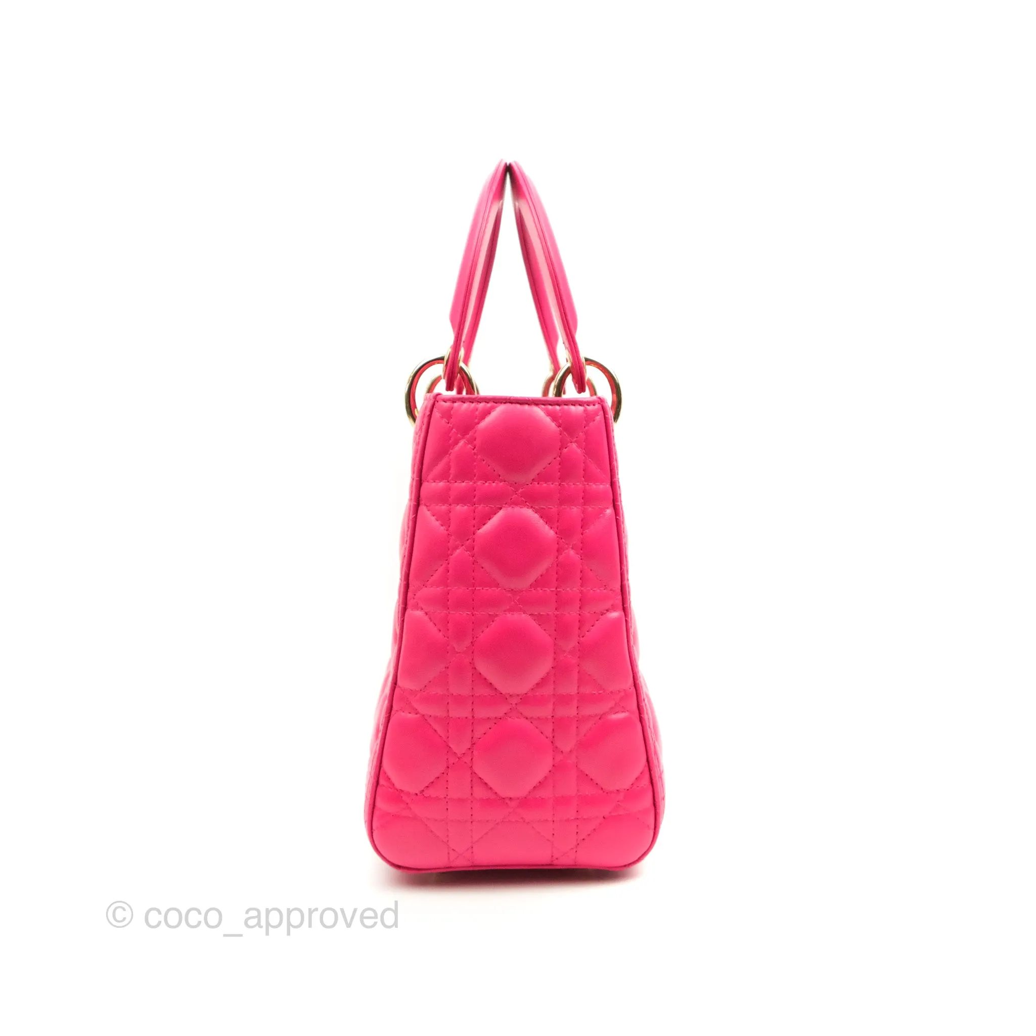 Christian Dior Lady Dior Medium Fuschia Pink Lambskin Gold Hardware