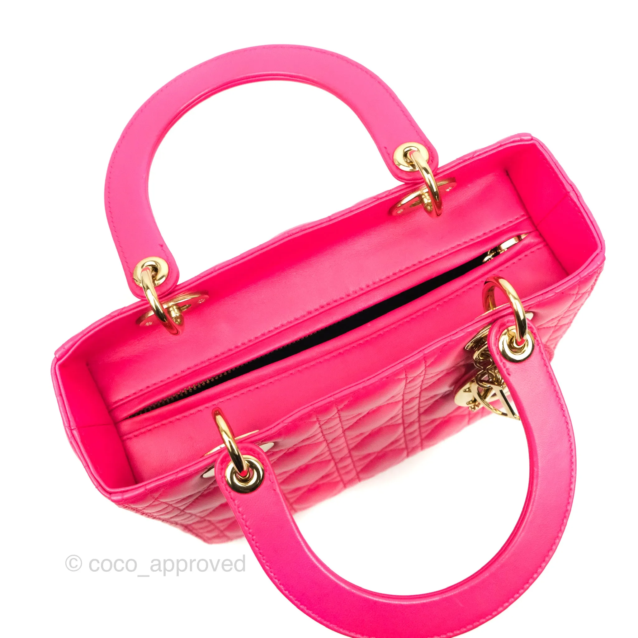 Christian Dior Lady Dior Medium Fuschia Pink Lambskin Gold Hardware
