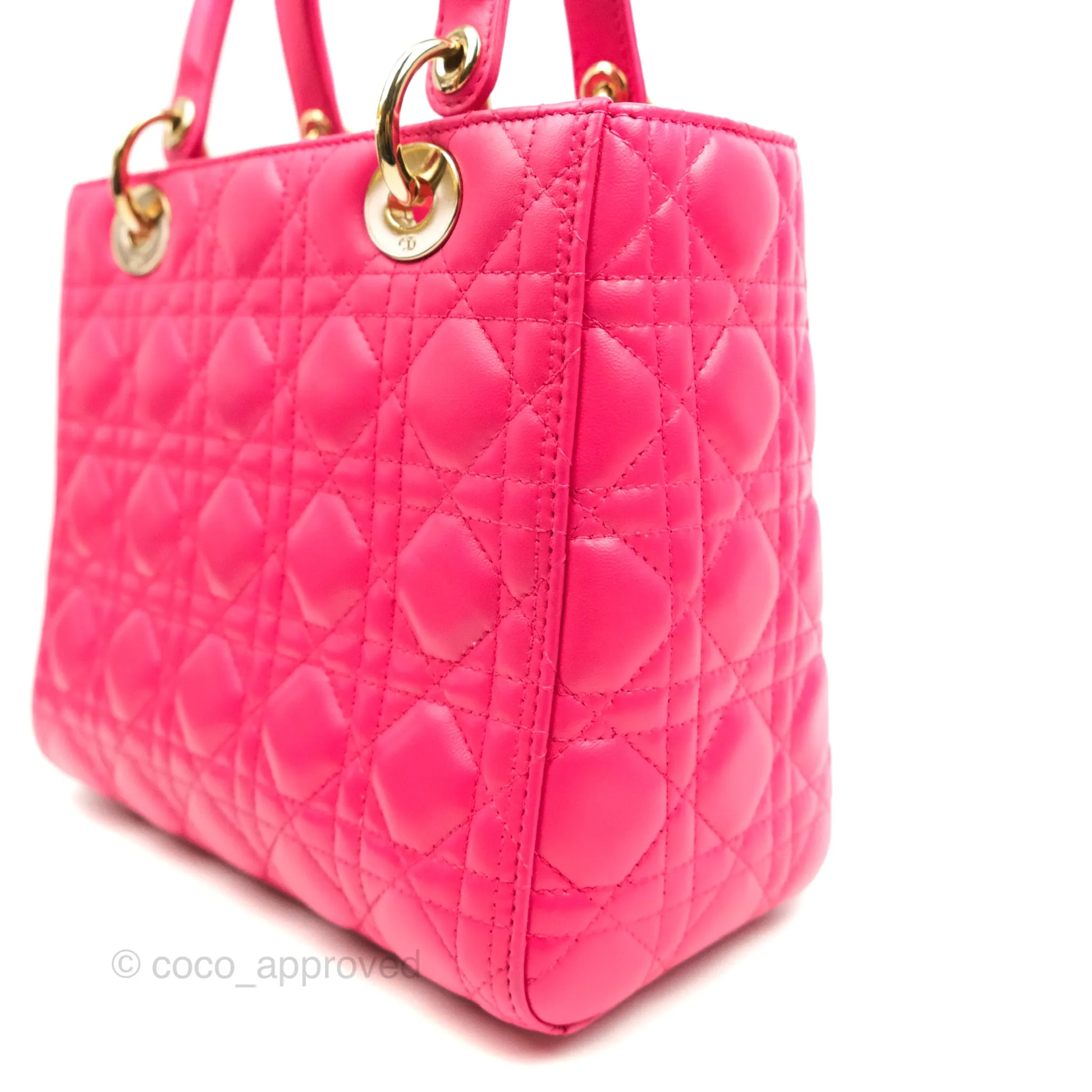 Christian Dior Lady Dior Medium Fuschia Pink Lambskin Gold Hardware