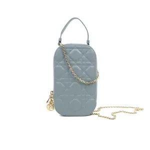 Christian Dior Lady Dior Phone Holder Cloud Blue Cannage Lambskin