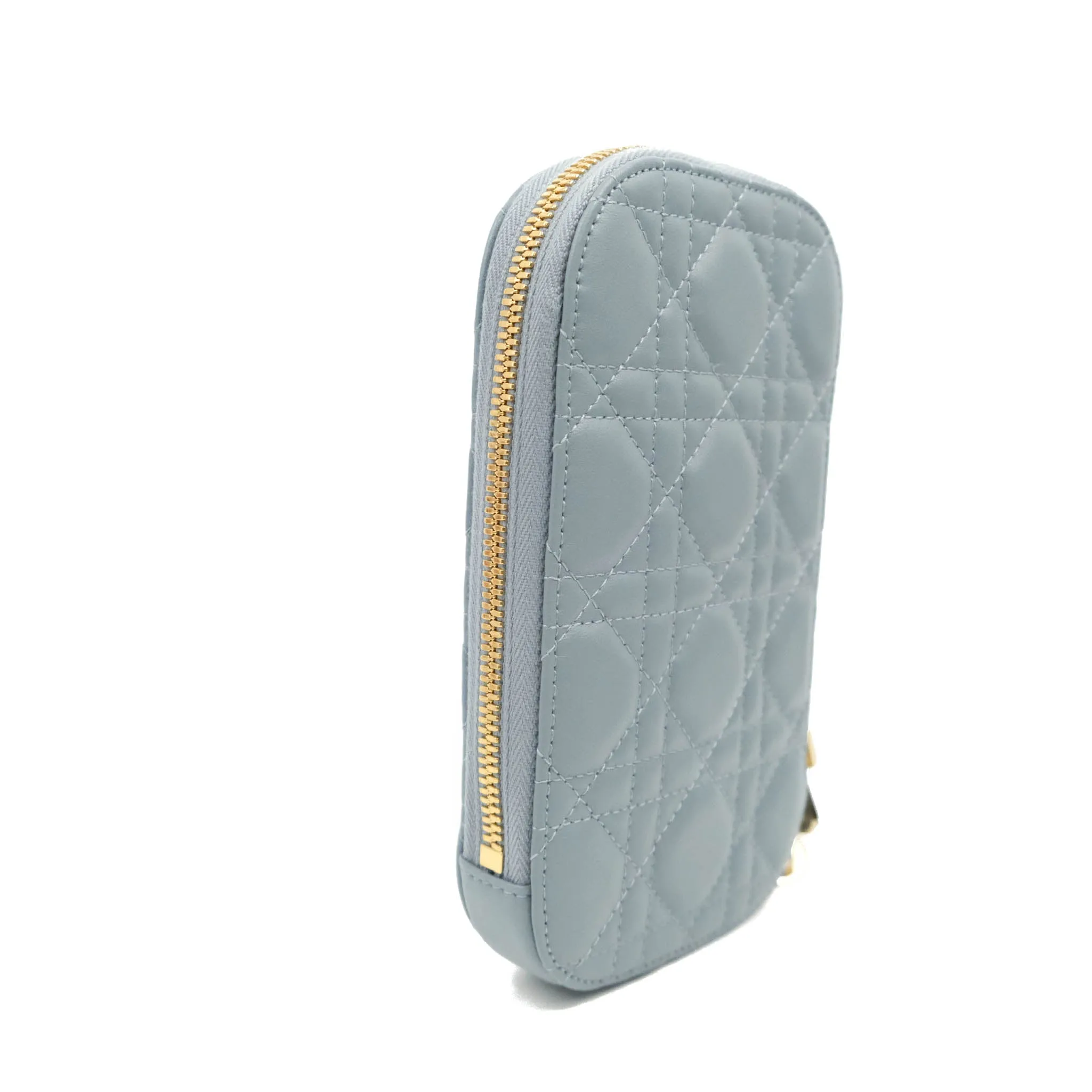 Christian Dior Lady Dior Phone Holder Cloud Blue Cannage Lambskin