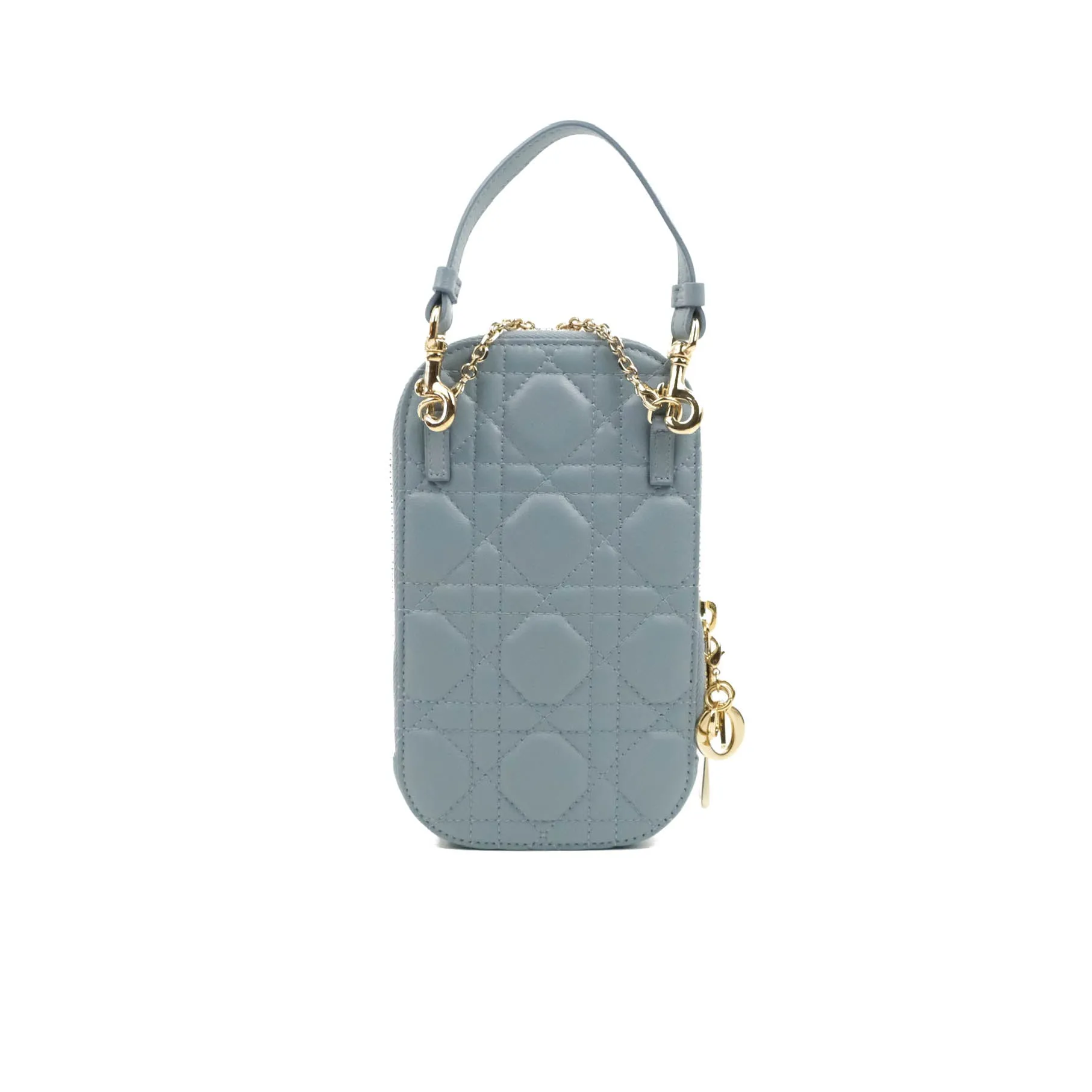 Christian Dior Lady Dior Phone Holder Cloud Blue Cannage Lambskin