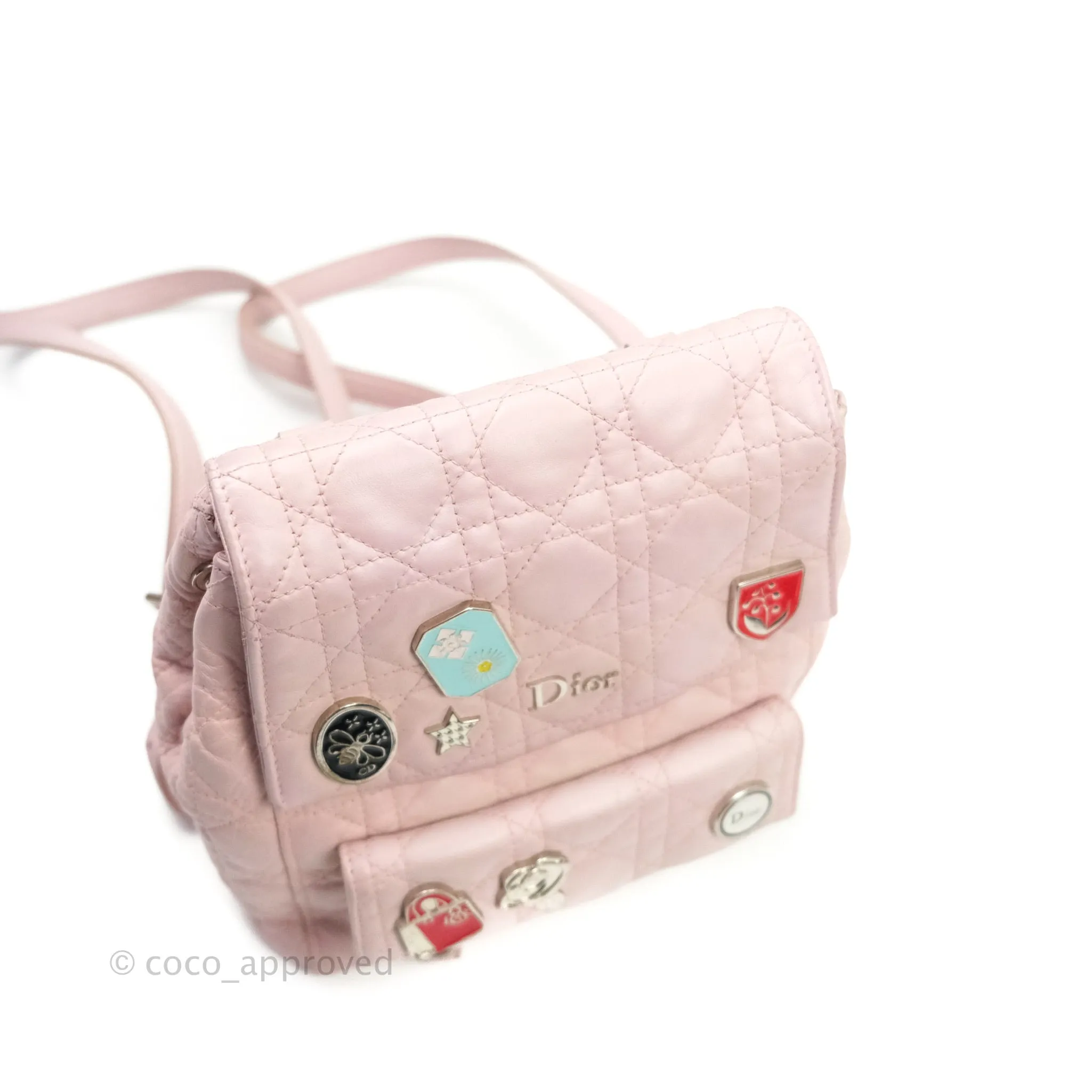 Christian Dior Lambskin Cannage Small Lucky Badge Stardust Backpack Soft Pink