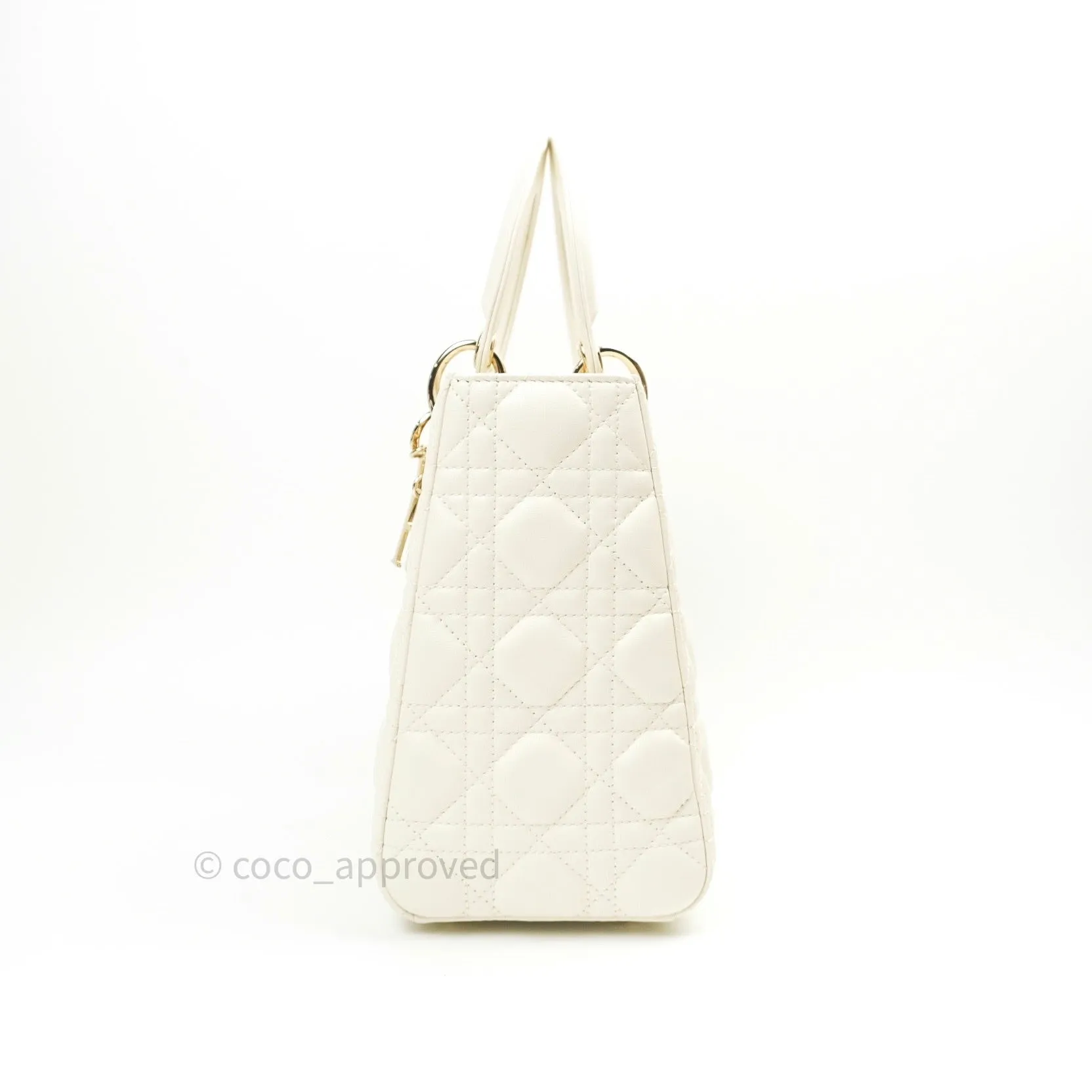 Christian Dior Lambskin Medium Lady Dior Ivory White Gold Hardware