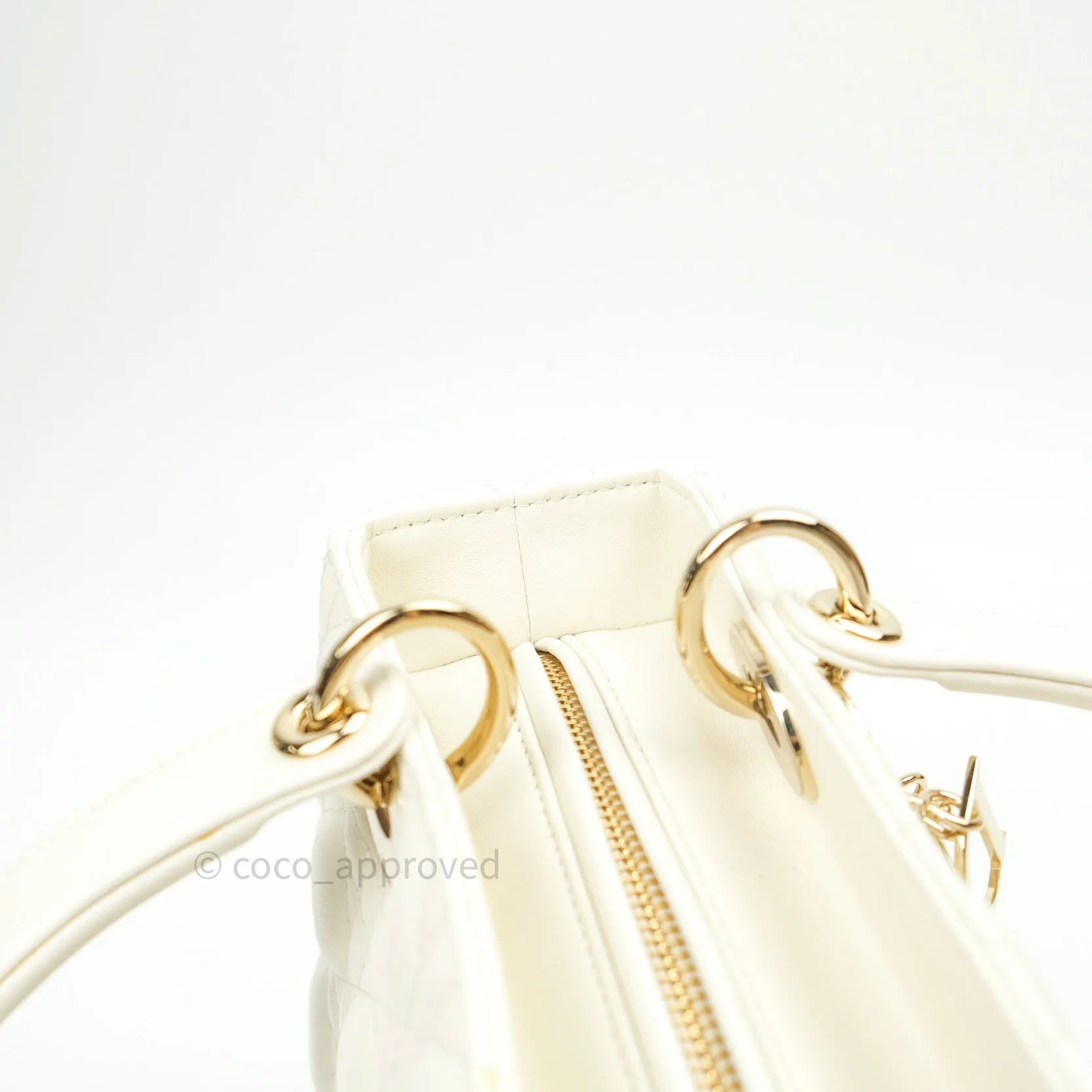 Christian Dior Lambskin Medium Lady Dior Ivory White Gold Hardware