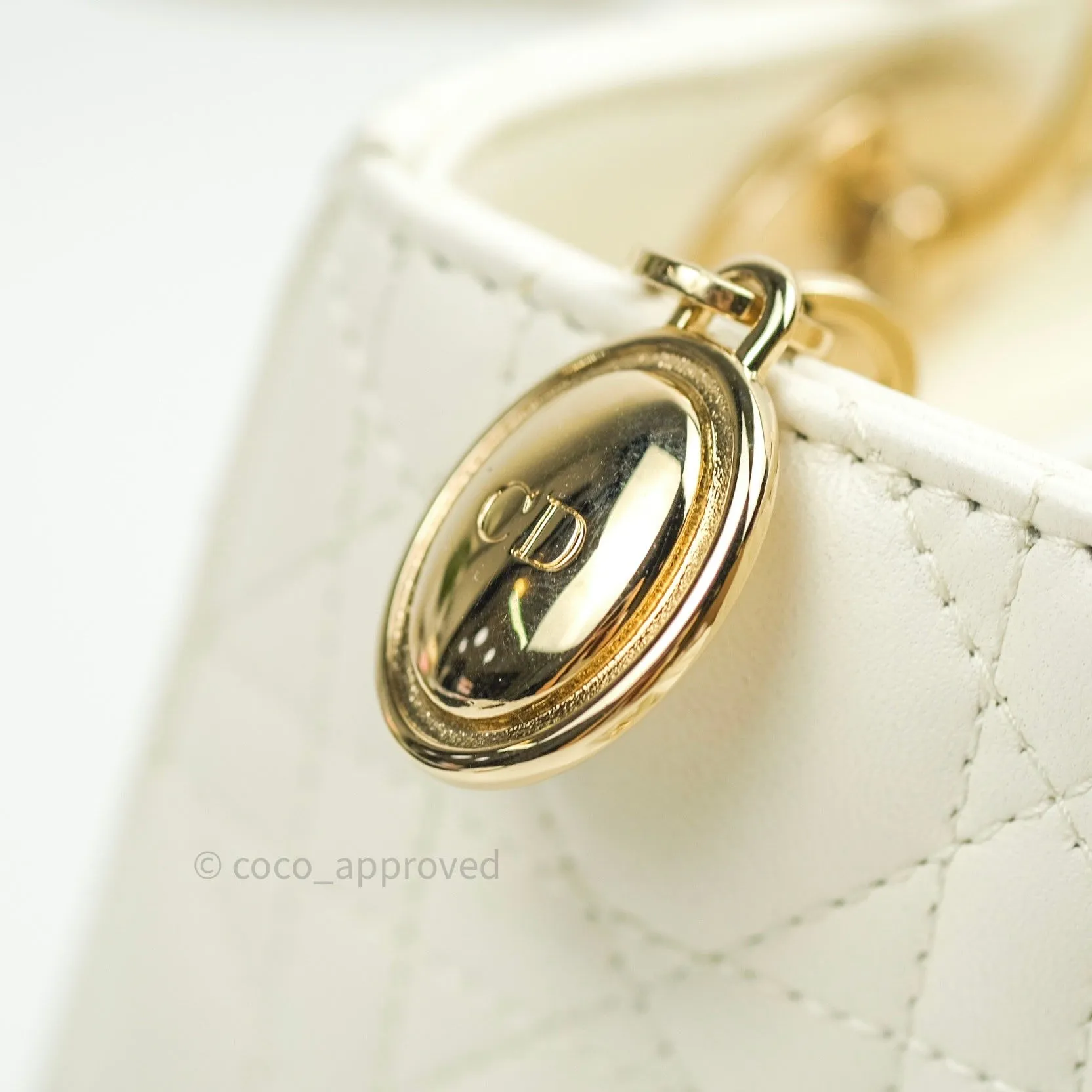 Christian Dior Lambskin Medium Lady Dior Ivory White Gold Hardware