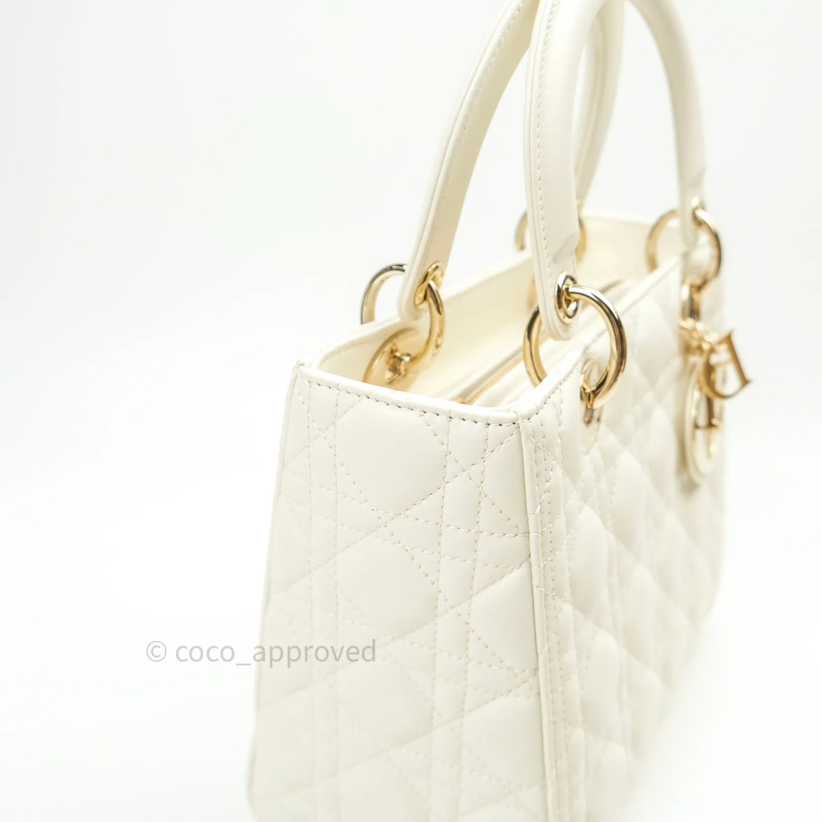 Christian Dior Lambskin Medium Lady Dior Ivory White Gold Hardware