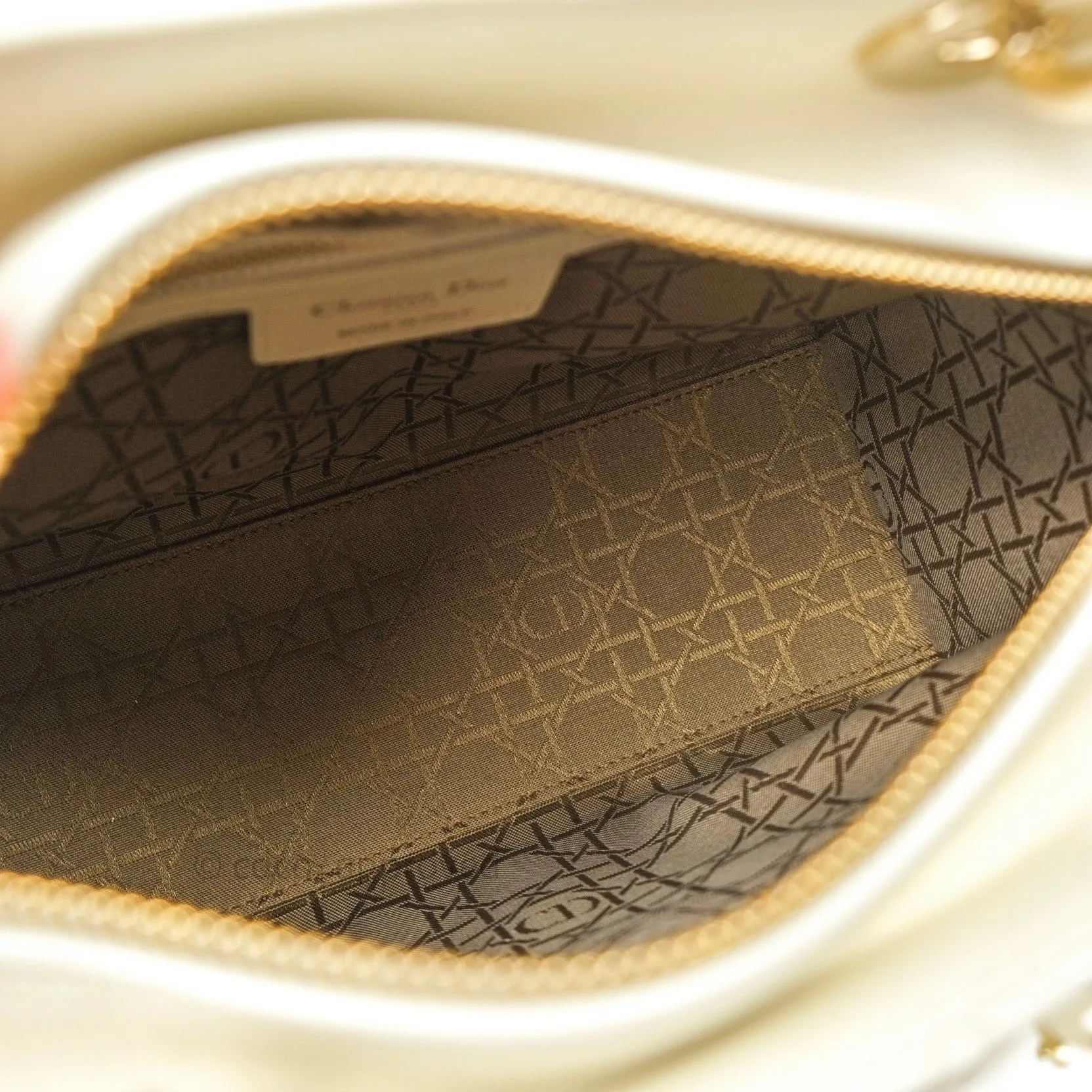Christian Dior Lambskin Medium Lady Dior Ivory White Gold Hardware