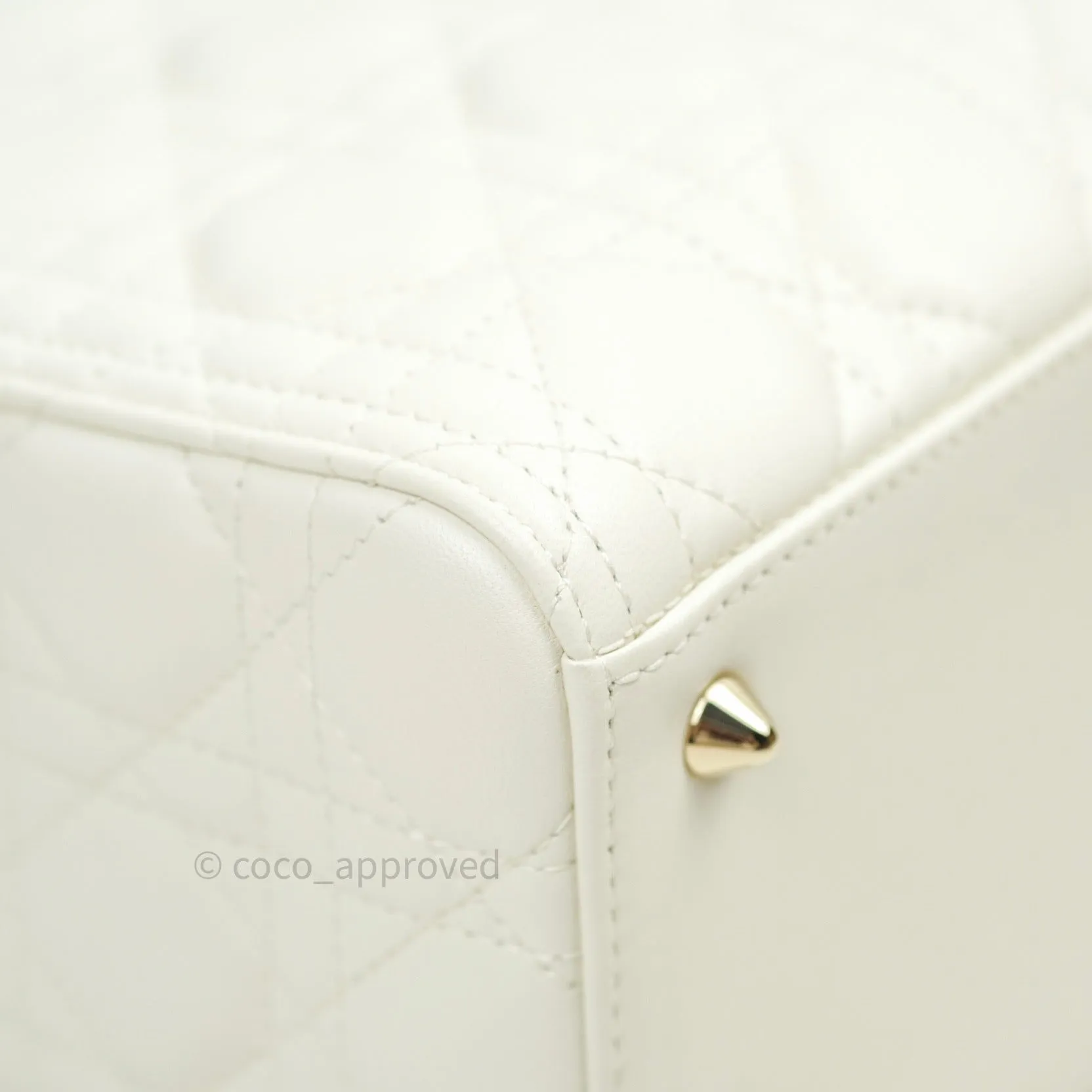 Christian Dior Lambskin Medium Lady Dior Ivory White Gold Hardware