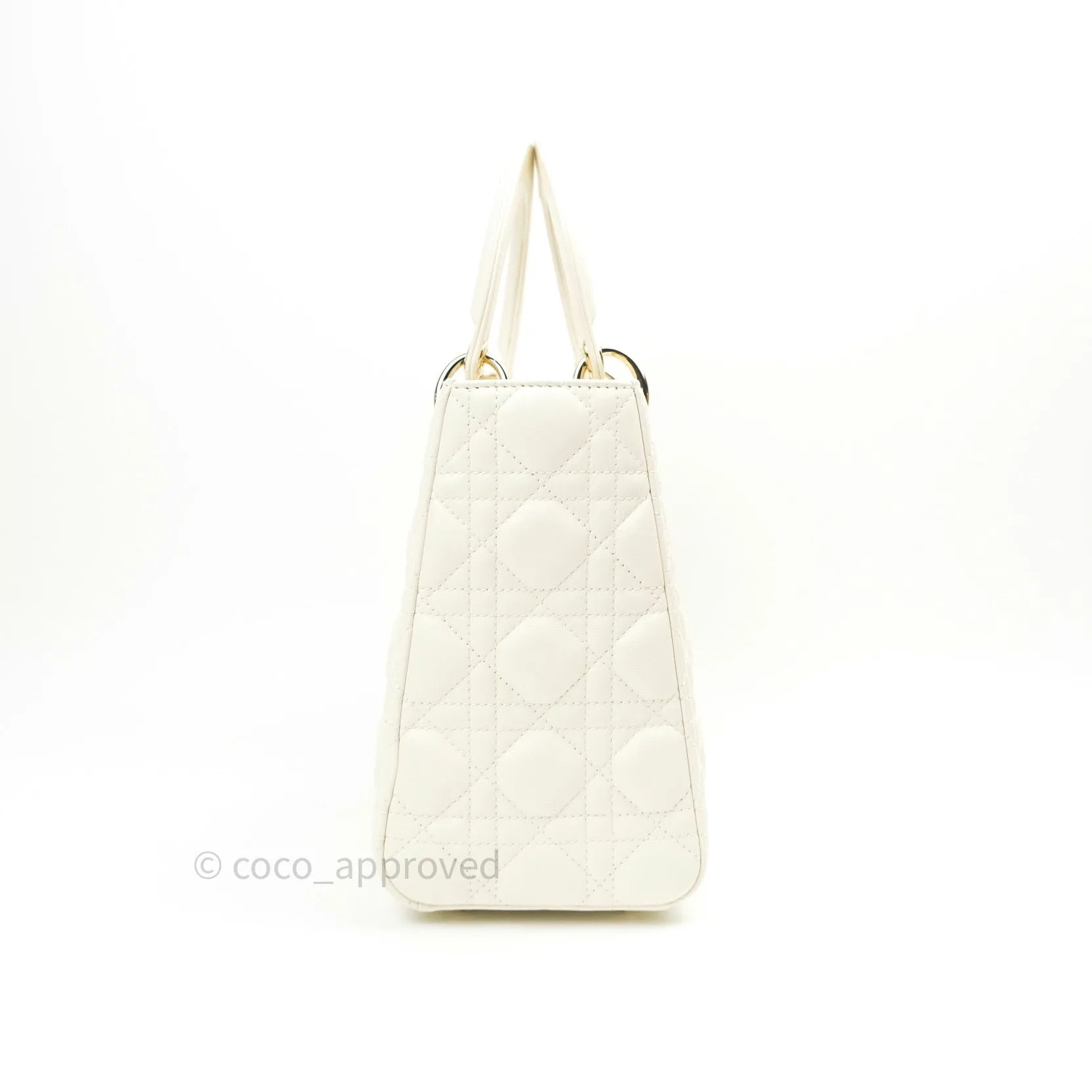 Christian Dior Lambskin Medium Lady Dior Ivory White Gold Hardware