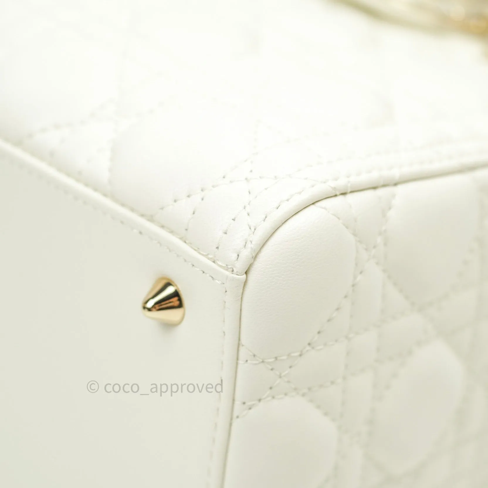 Christian Dior Lambskin Medium Lady Dior Ivory White Gold Hardware