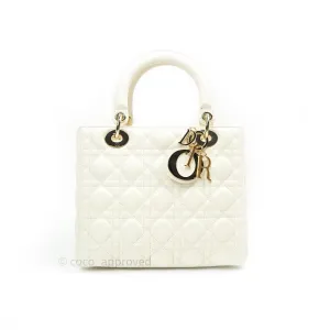 Christian Dior Lambskin Medium Lady Dior Ivory White Gold Hardware