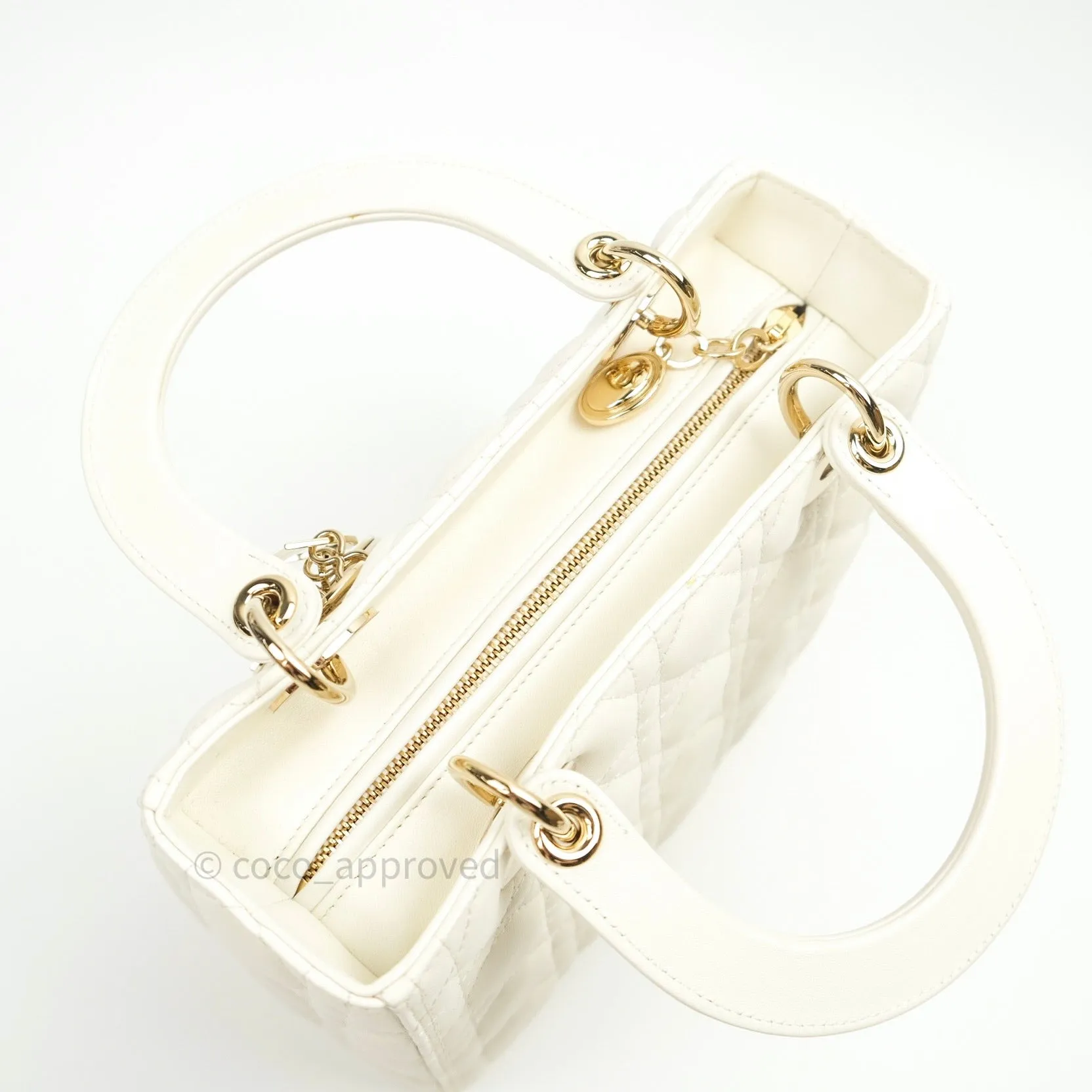 Christian Dior Lambskin Medium Lady Dior Ivory White Gold Hardware