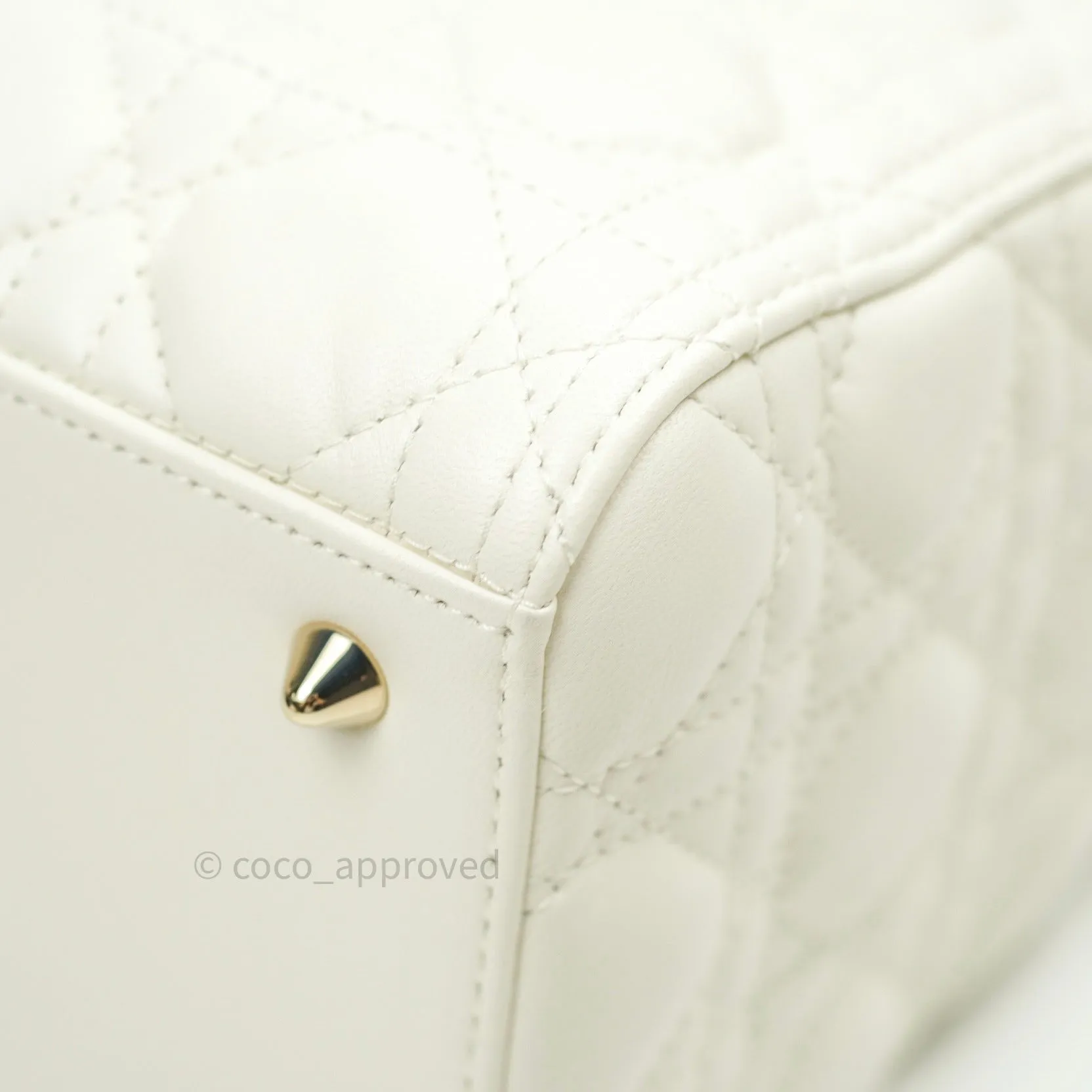 Christian Dior Lambskin Medium Lady Dior Ivory White Gold Hardware