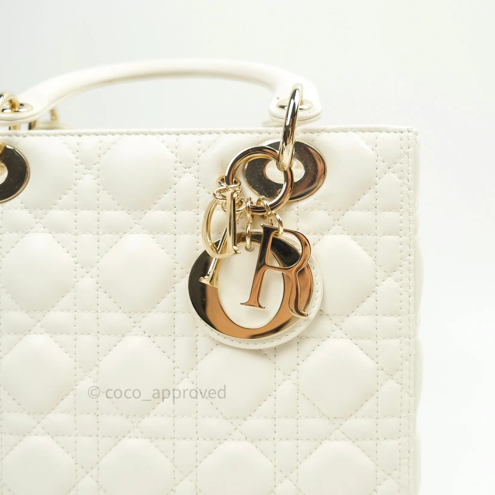 Christian Dior Lambskin Medium Lady Dior Ivory White Gold Hardware