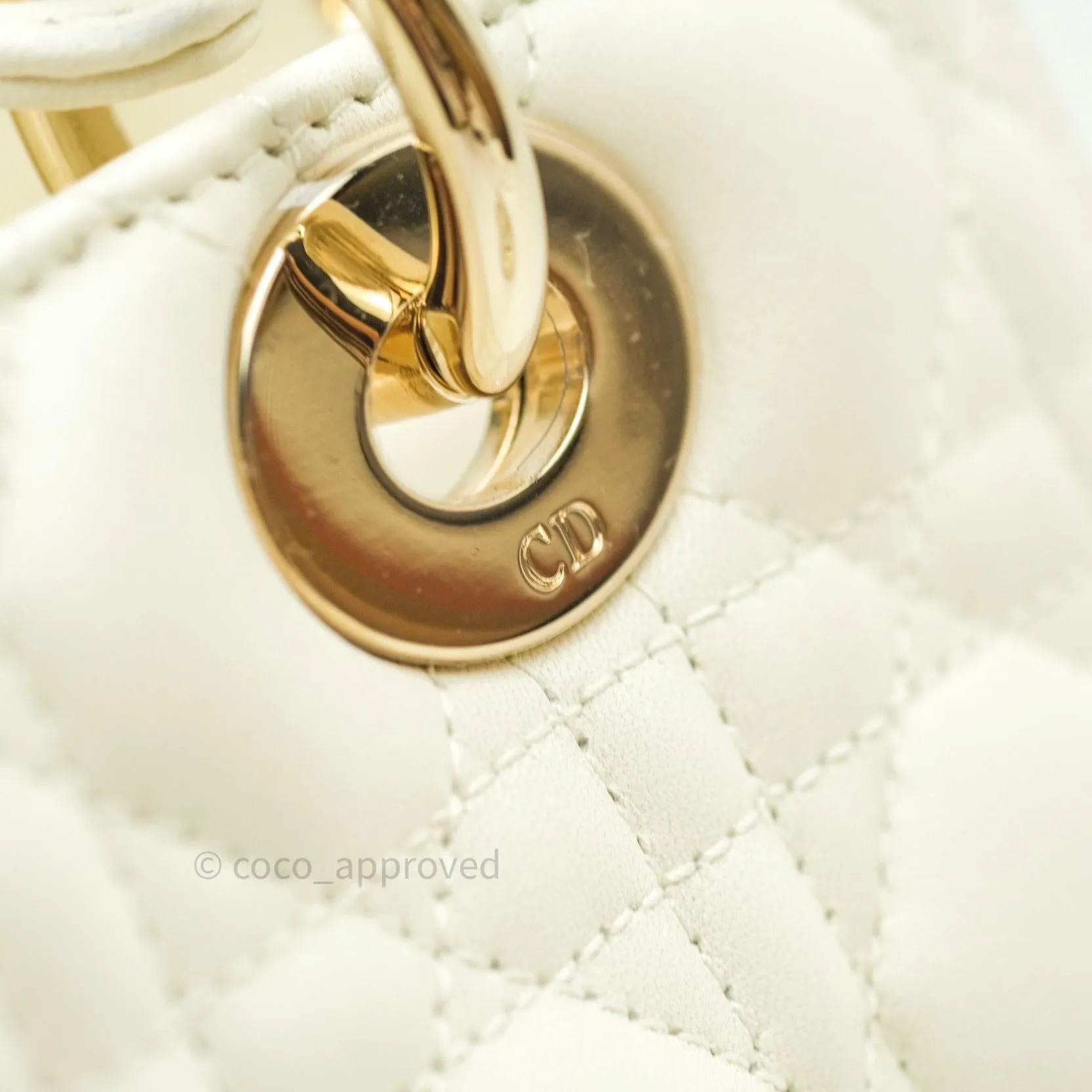 Christian Dior Lambskin Medium Lady Dior Ivory White Gold Hardware